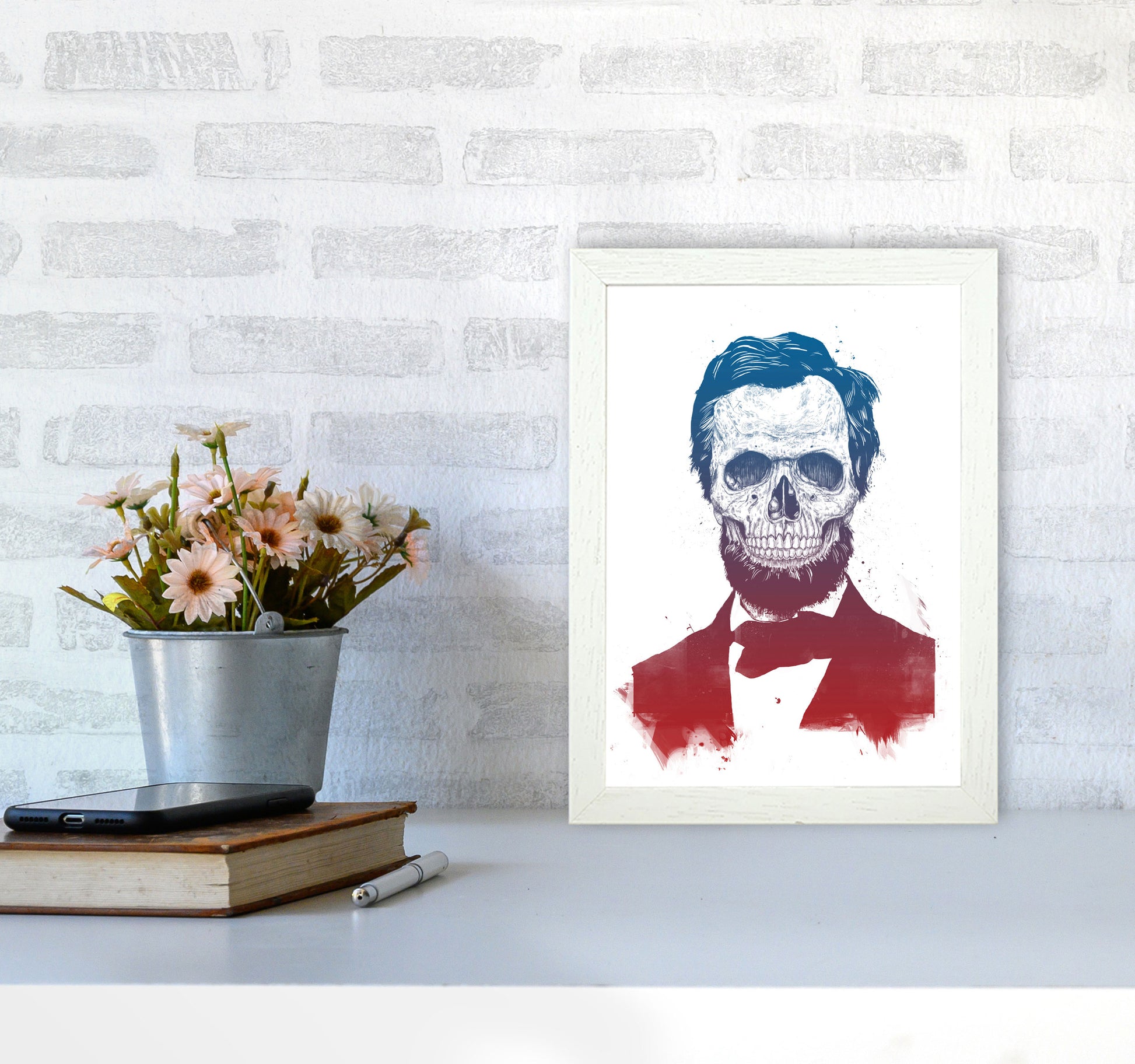Dead Lincoln Skull Modern Art Print by Balaz Solti A4 Oak Frame