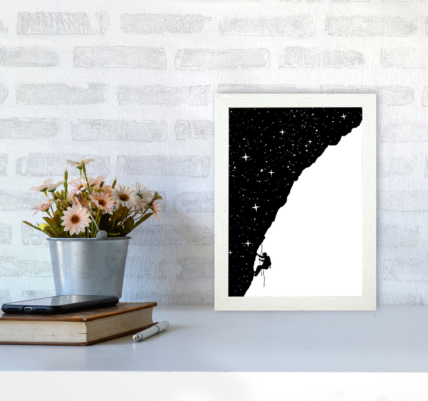 Night Climber B&W Art Print by Balaz Solti A4 Oak Frame