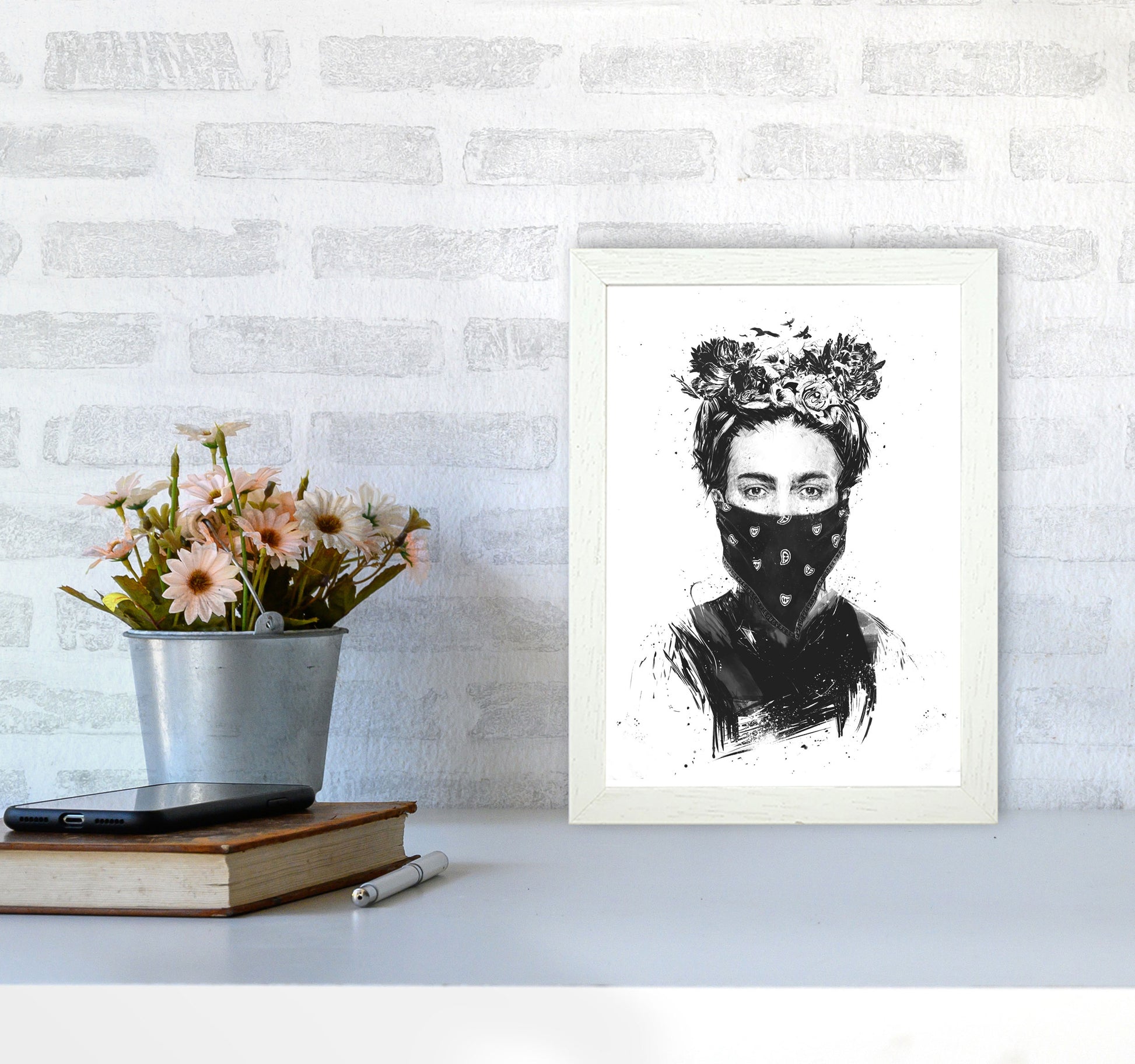Rebel Girl Art Print by Balaz Solti A4 Oak Frame