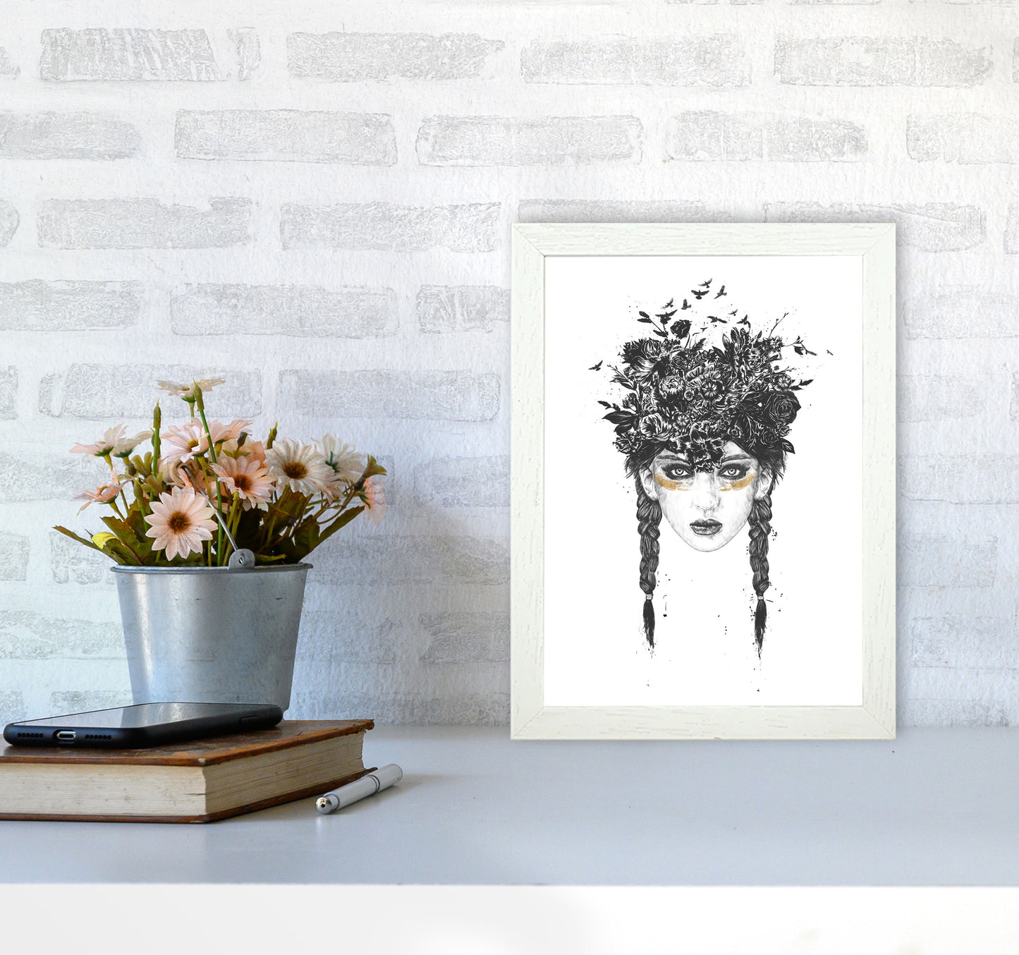 Summer Queen B&W Art Print by Balaz Solti A4 Oak Frame