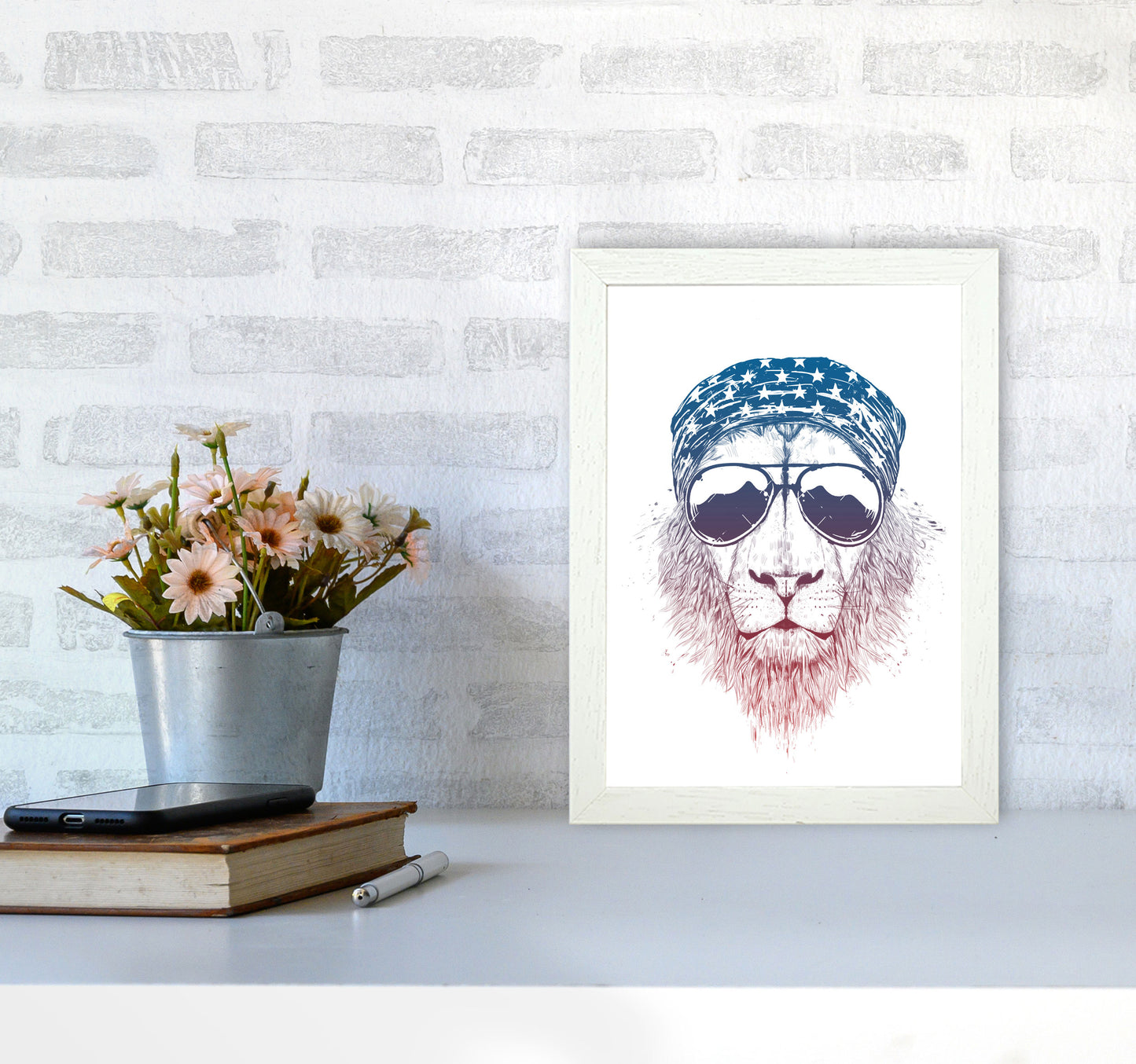 Wild Lion Colour Animal Art Print by Balaz Solti A4 Oak Frame