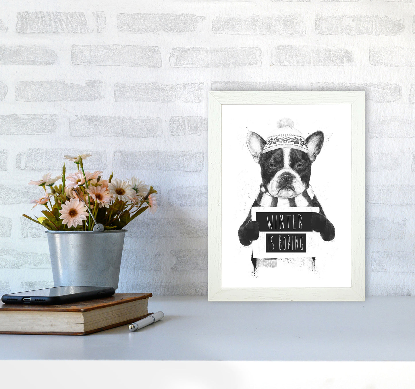 Winter Is Boring Animal Art Print by Balaz Solti A4 Oak Frame