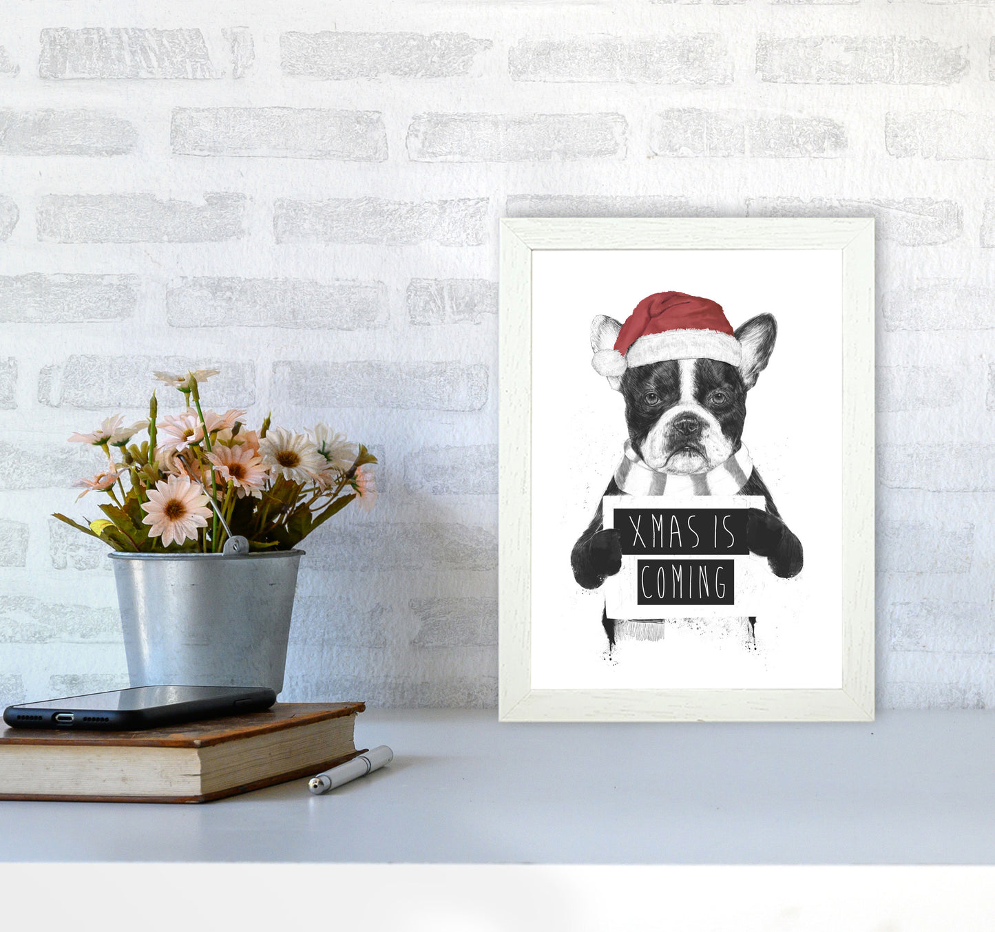 Xmas Is Coming Animal Art Print by Balaz Solti A4 Oak Frame