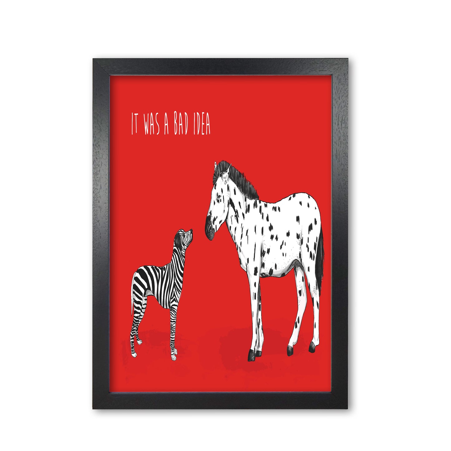 It Was A Bad Idea Humorous Animals Animal Art Print by Balaz Solti Black Grain