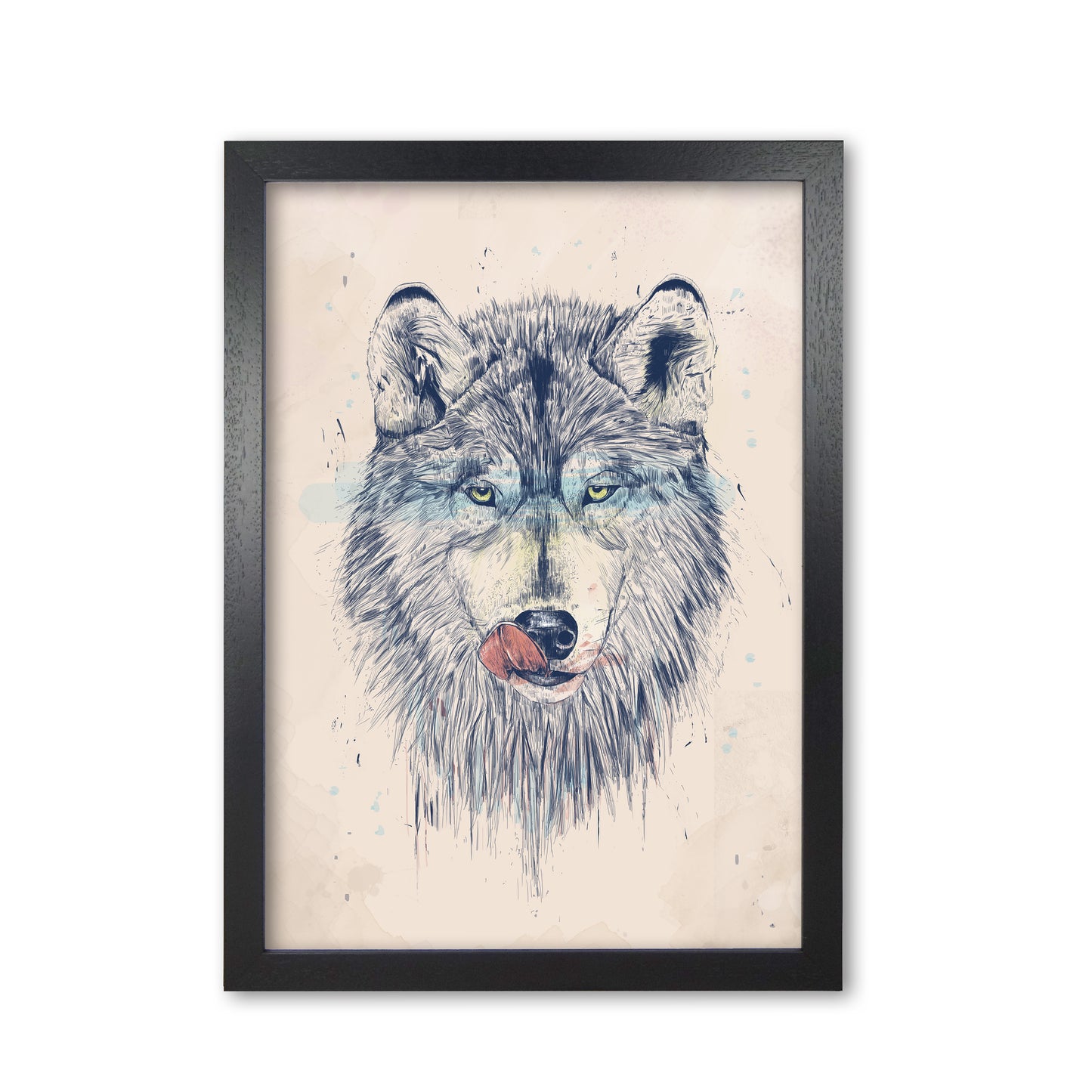 Dinner Time Wolf Animal Art Print by Balaz Solti Black Grain