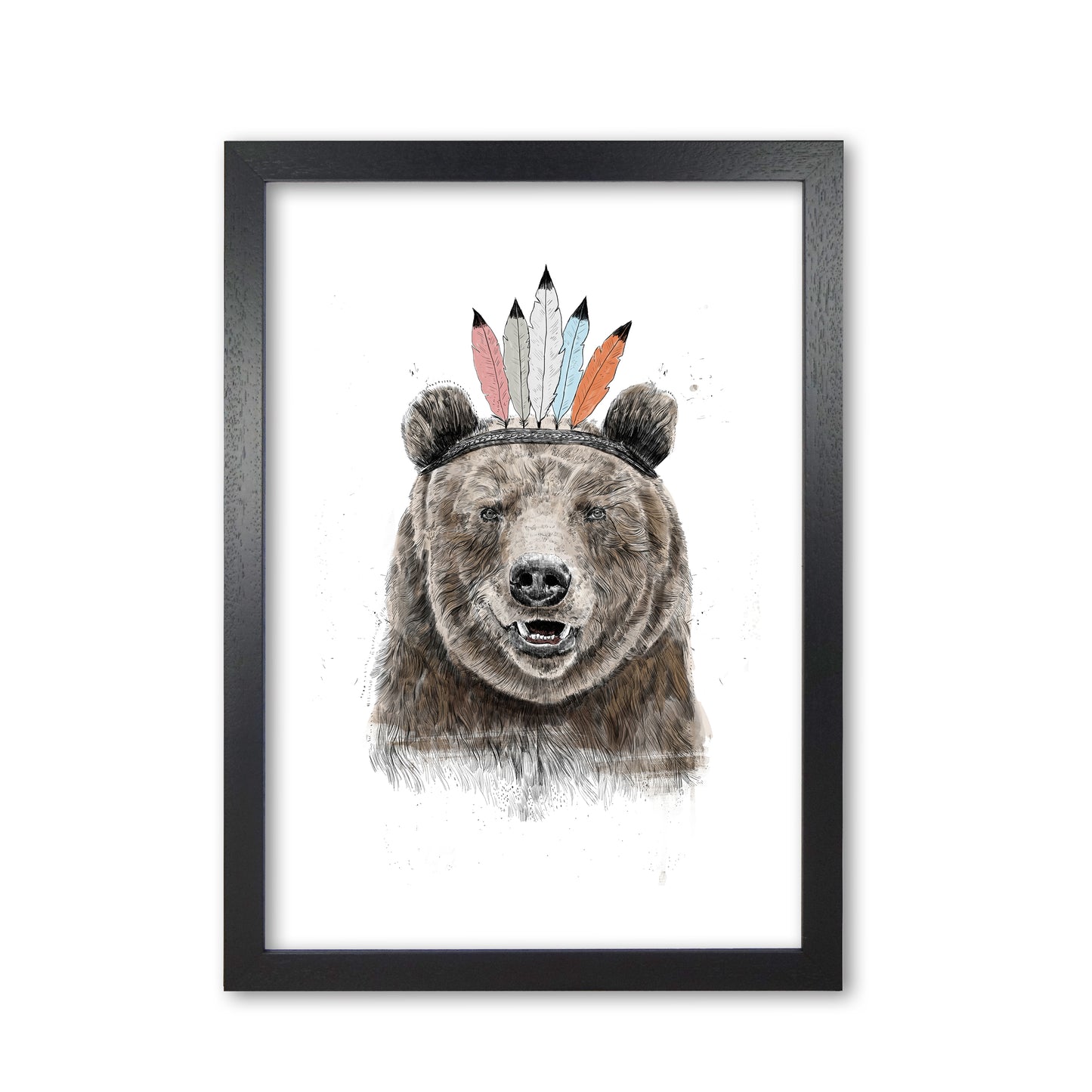 Festival Bear Animal Art Print by Balaz Solti Black Grain
