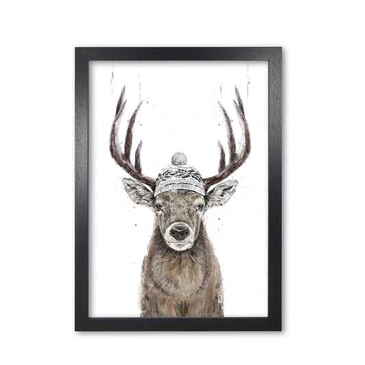 Lets Go Outside Reindeer Animal Art Print by Balaz Solti Black Grain