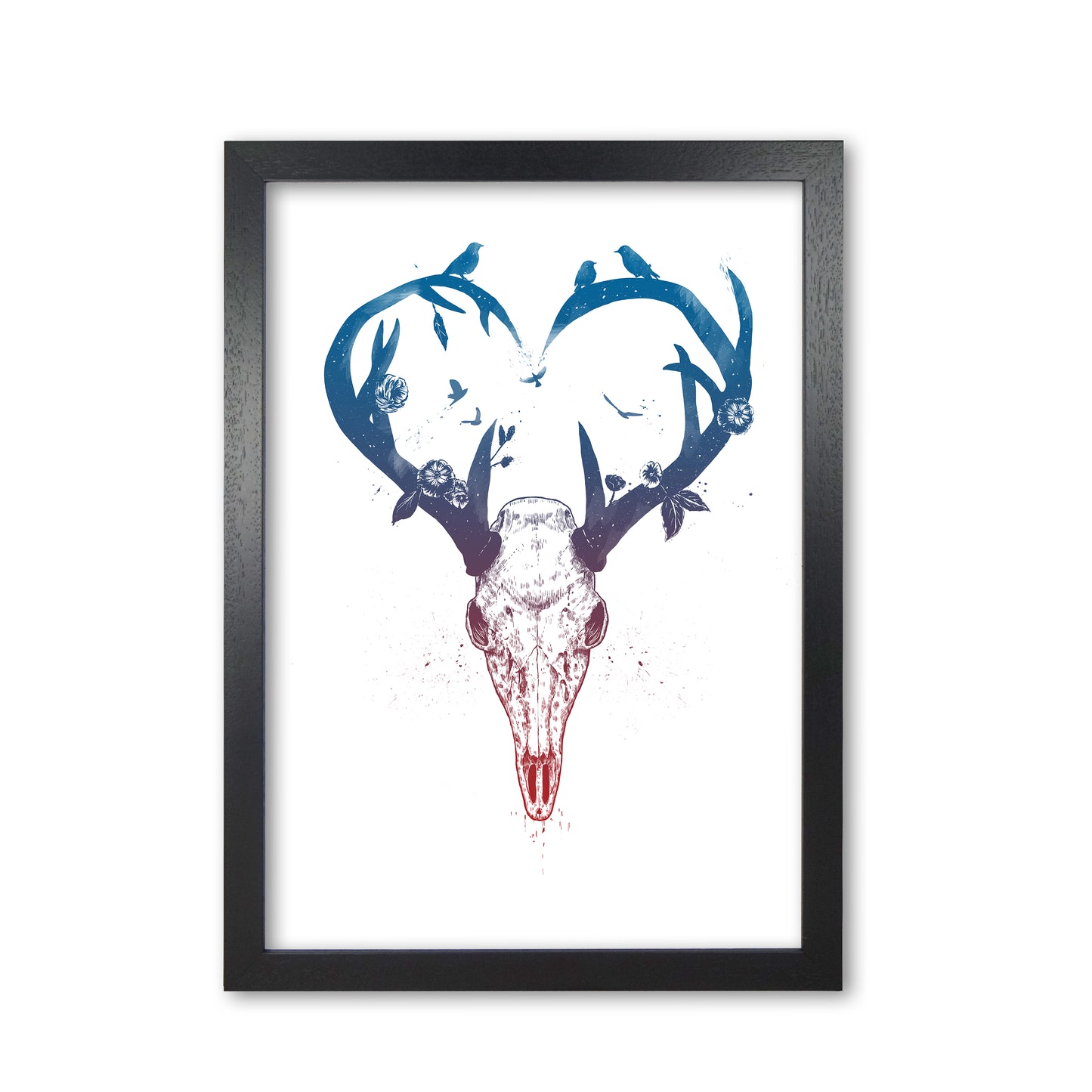 Never-ending Love Deer Skull Animal Art Print by Balaz Solti Black Grain