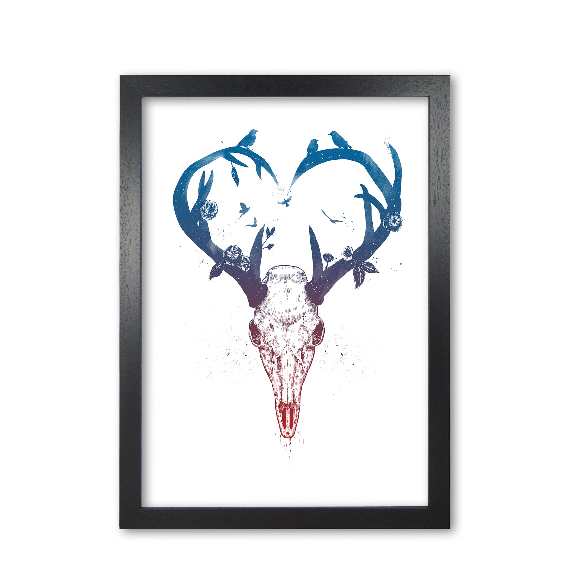 Never-ending Love Deer Skull Animal Art Print by Balaz Solti Black Grain