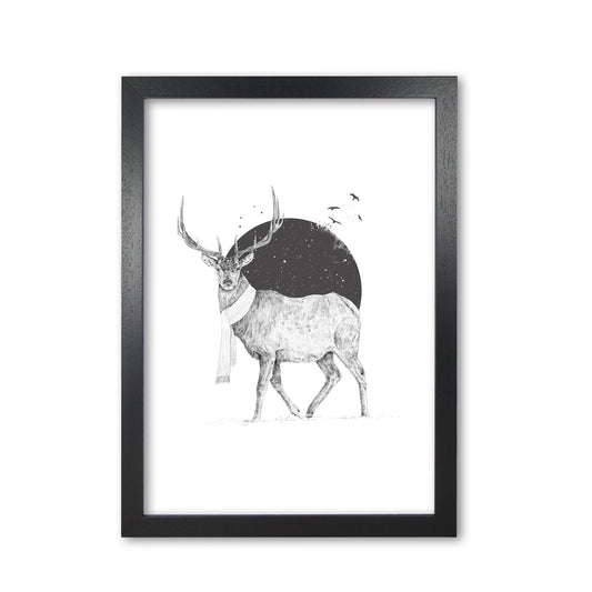 Winter Is All Around Stag Animal Art Print by Balaz Solti Black Grain