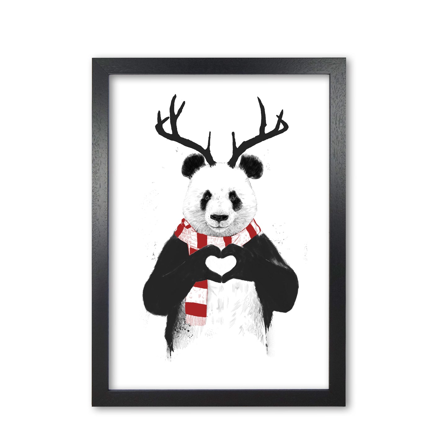 Christmas Panda Animal Art Print by Balaz Solti Black Grain
