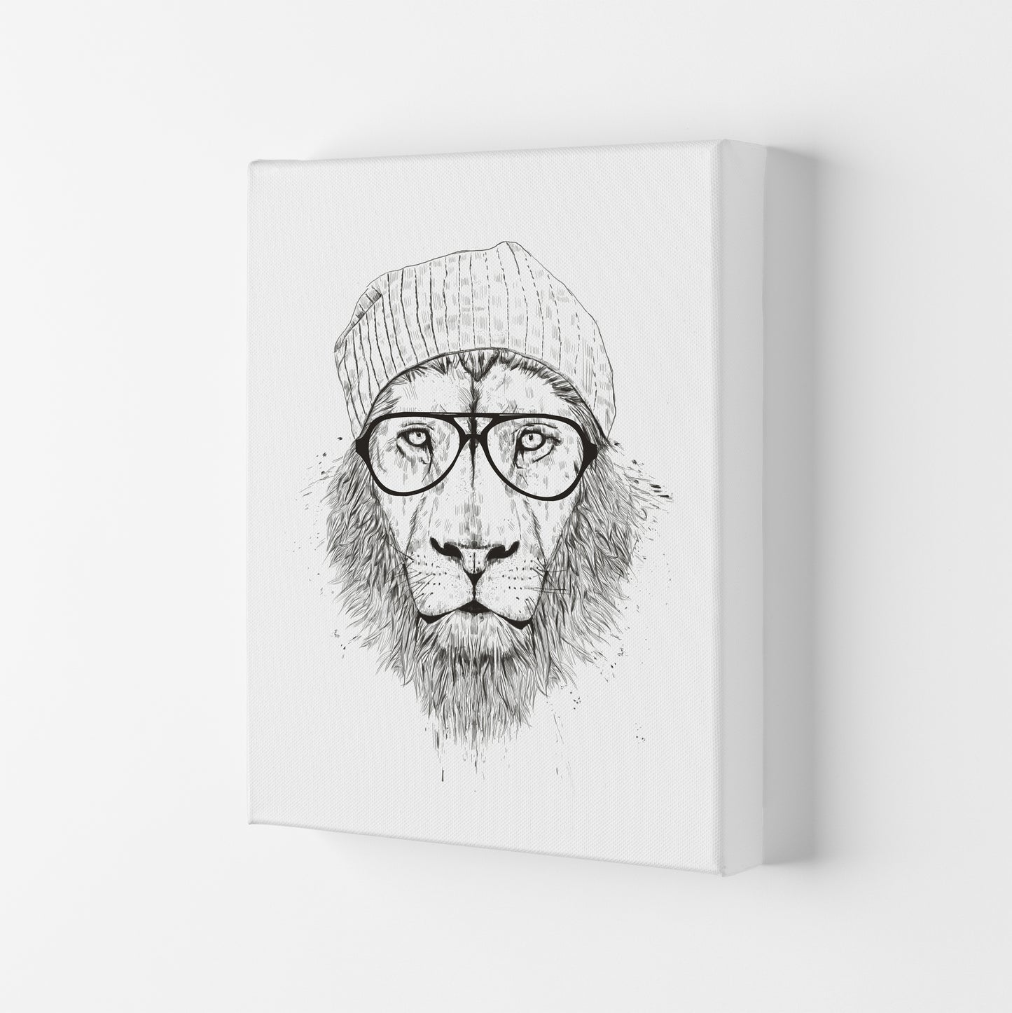 Cool Hipster Lion B&W Animal Art Print by Balaz Solti Canvas