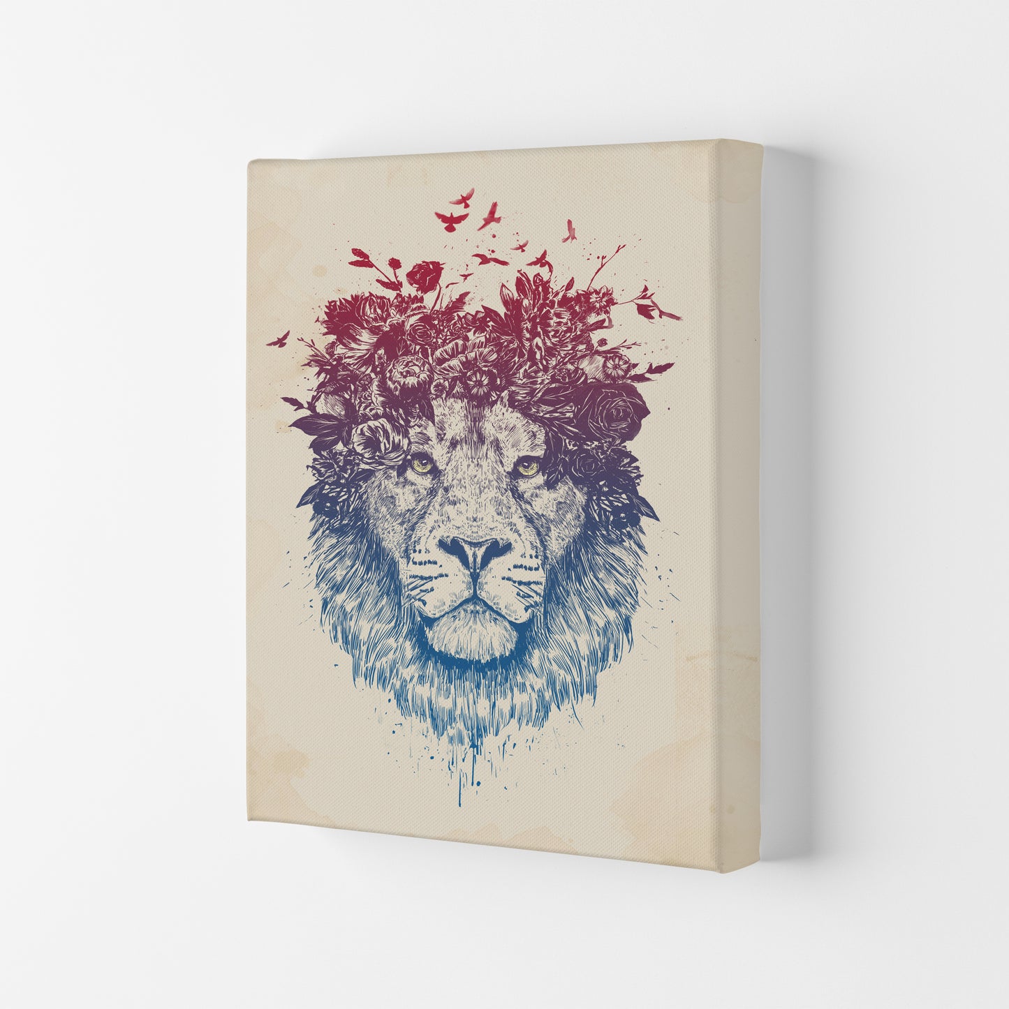 Floral Lion Animal Art Print by Balaz Solti Canvas