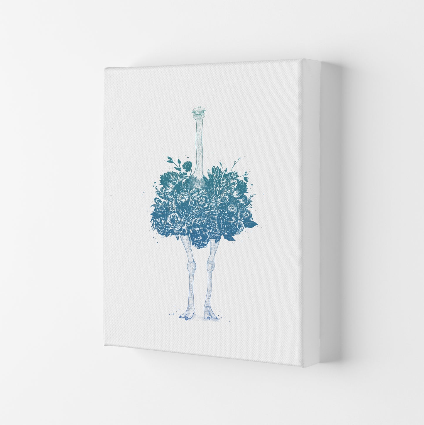 Floral Ostrich Teal Animal Art Print by Balaz Solti Canvas