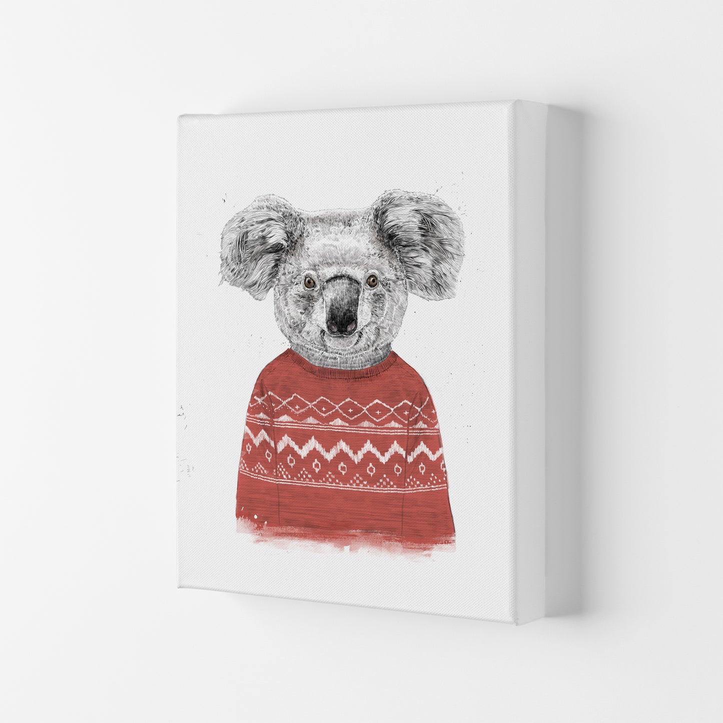 Winter Koala Red Animal Art Print by Balaz Solti Canvas