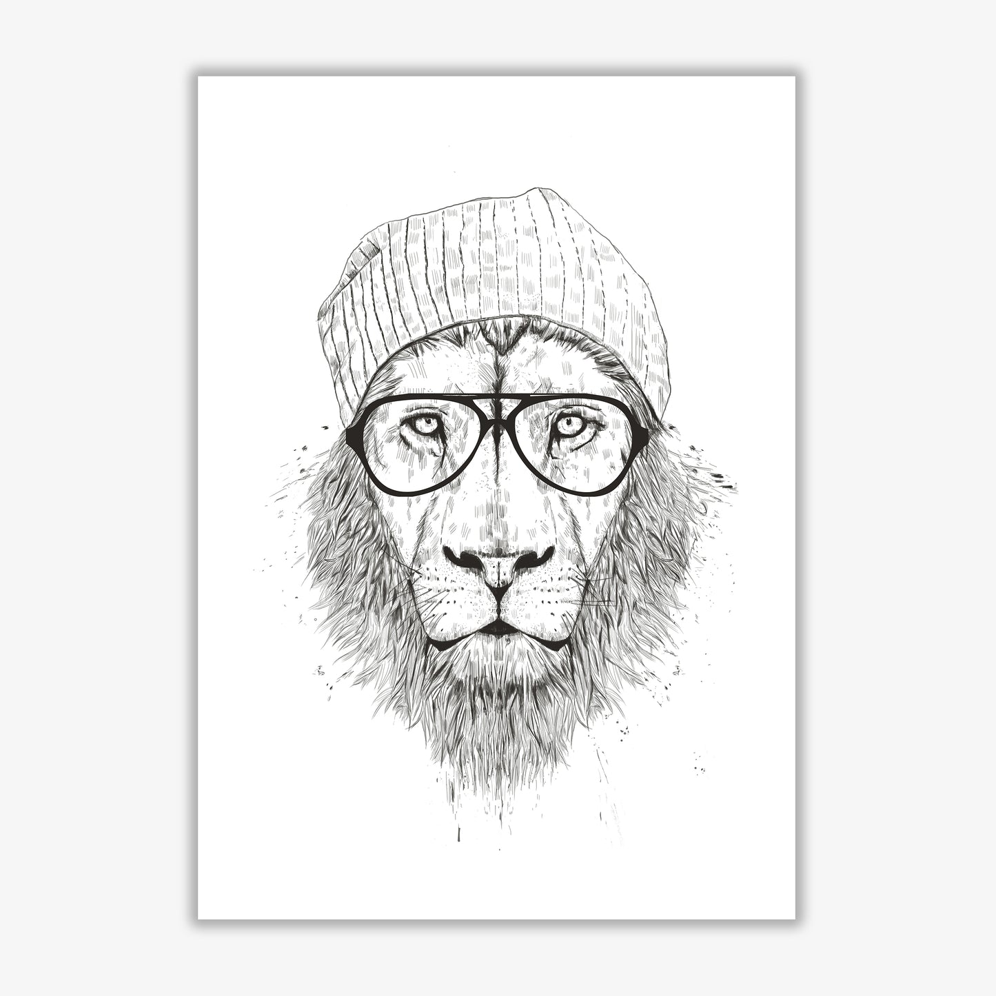 Cool Hipster Lion B&W Animal Art Print by Balaz Solti Print Only