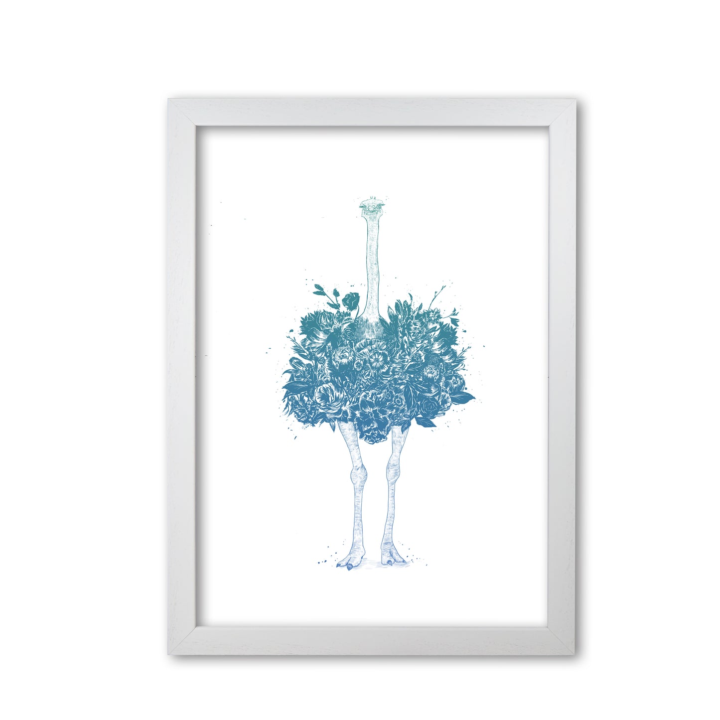 Floral Ostrich Teal Animal Art Print by Balaz Solti White Grain