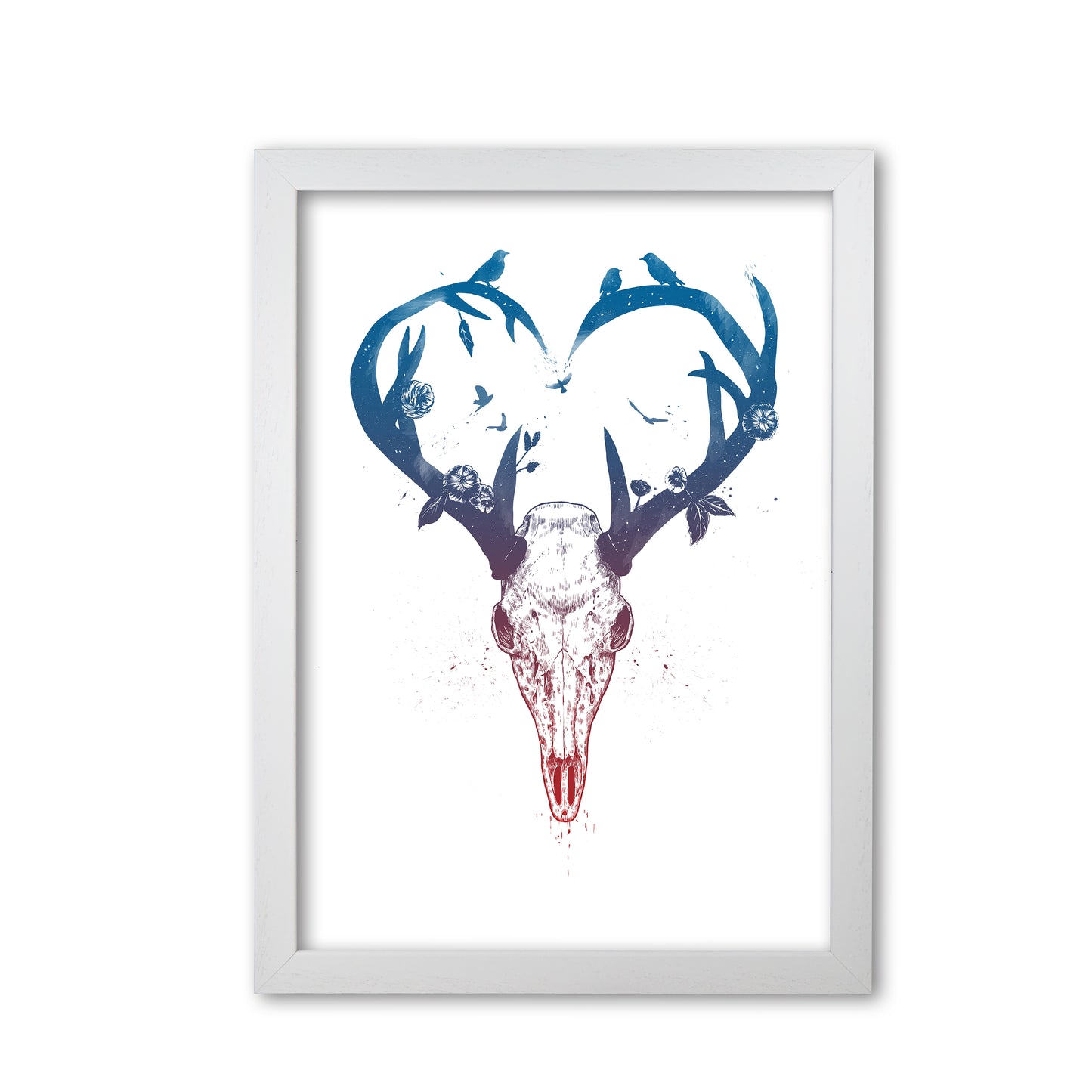 Never-ending Love Deer Skull Animal Art Print by Balaz Solti White Grain