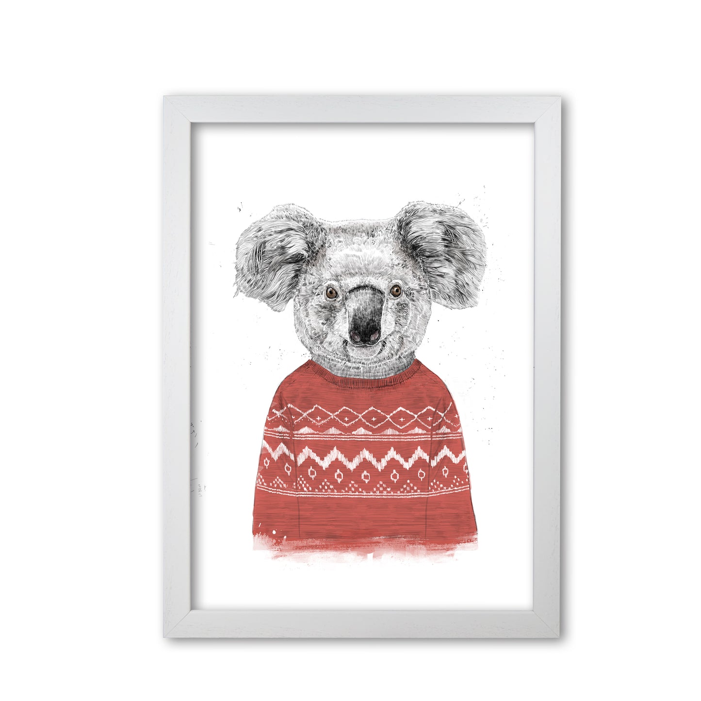 Winter Koala Red Animal Art Print by Balaz Solti White Grain