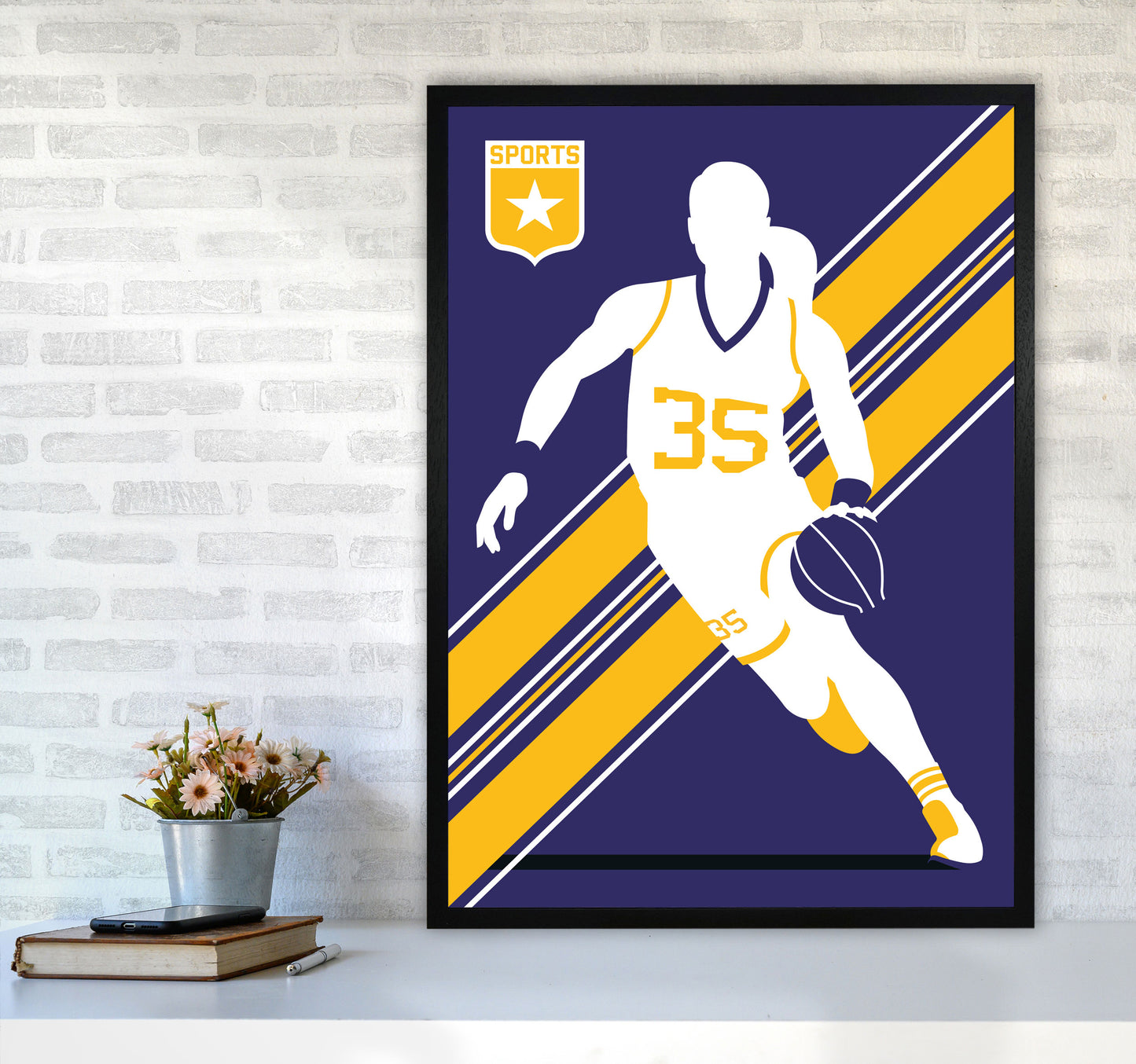 Basketball Blue Art Print by Bo Lundberg A1 White Frame