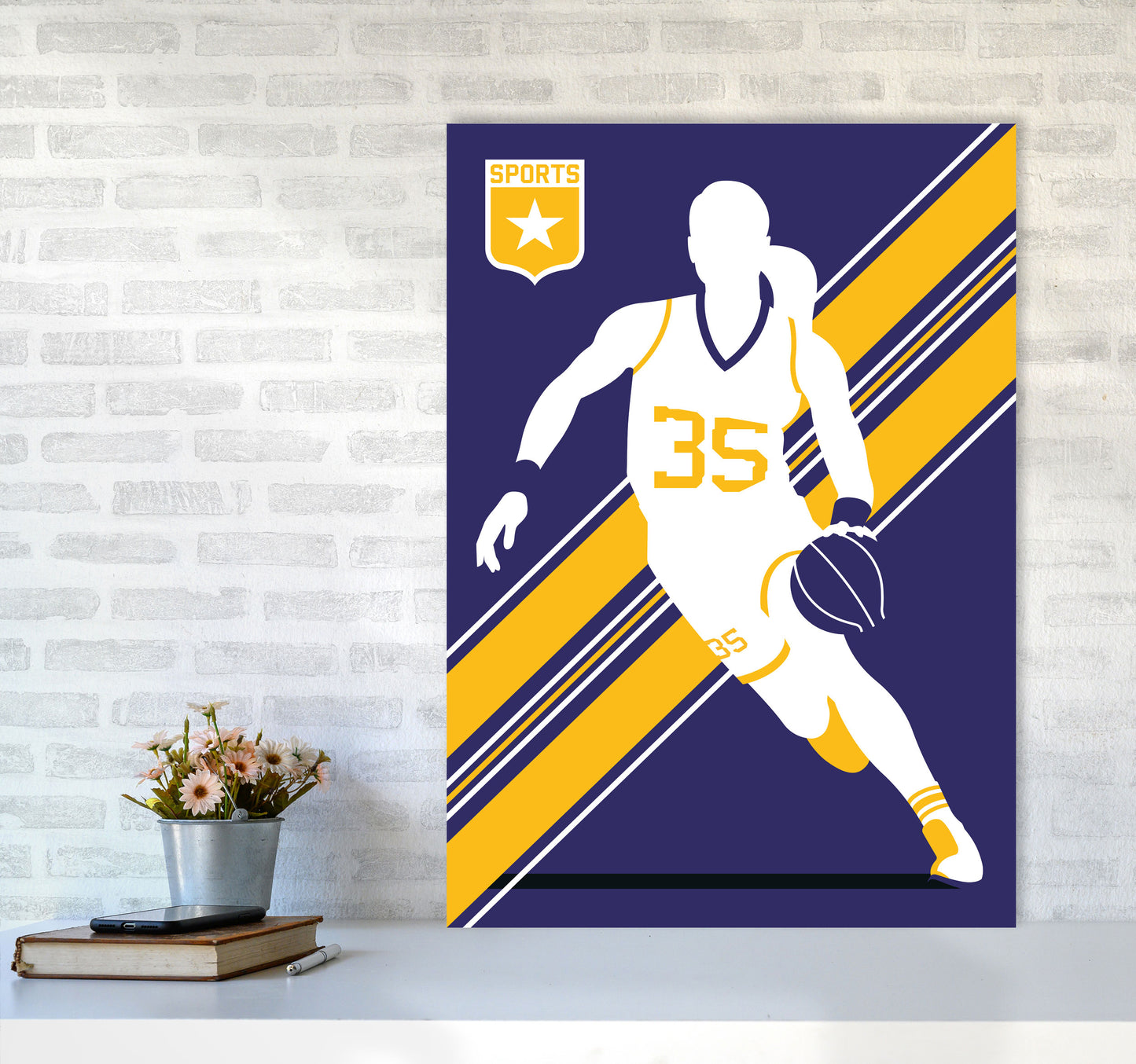 Basketball Blue Art Print by Bo Lundberg A1 Black Frame