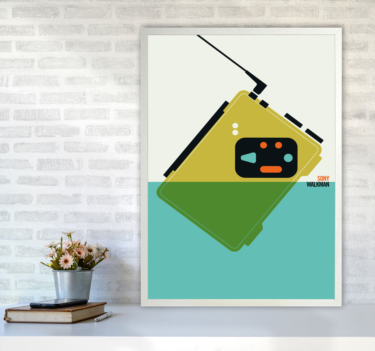 Icons Walkman Art Print by Bo Lundberg A1 Oak Frame