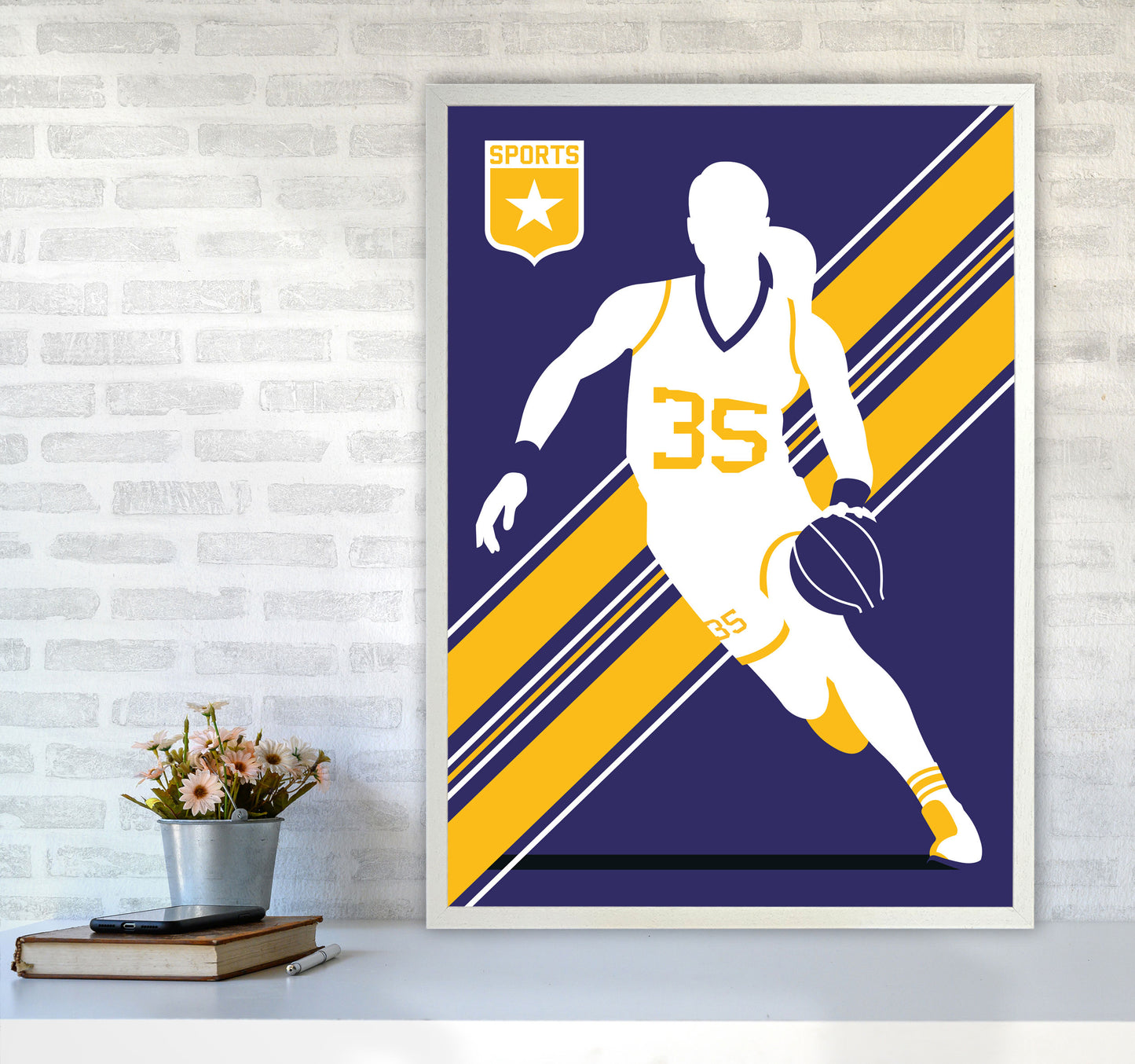 Basketball Blue Art Print by Bo Lundberg A1 Oak Frame