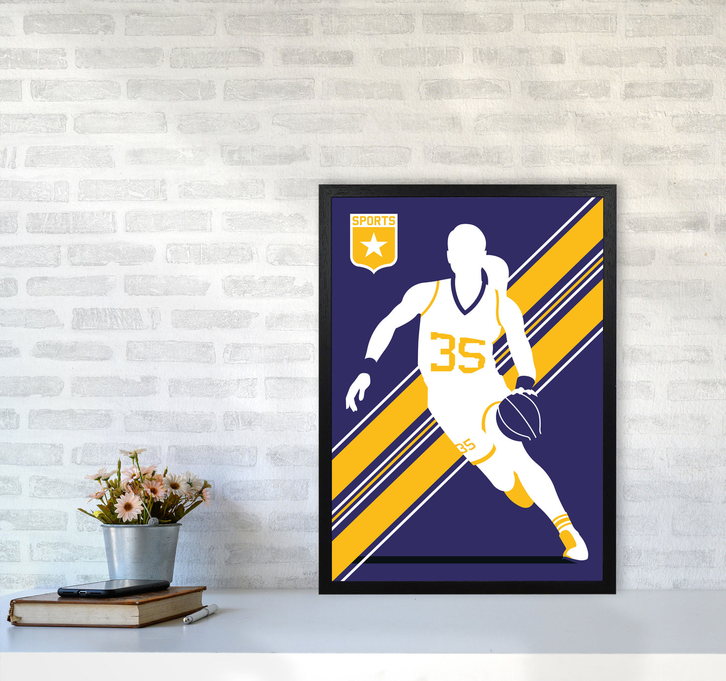 Basketball Blue Art Print by Bo Lundberg A2 White Frame