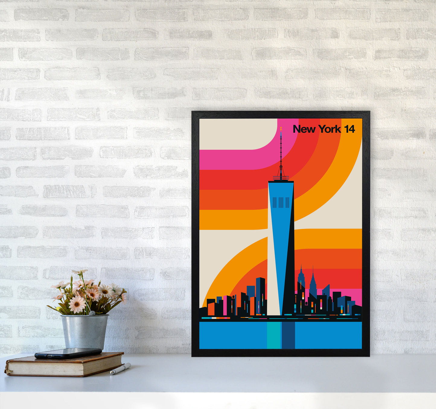 New York 14 Art Print by Bo Lundberg A2 White Frame