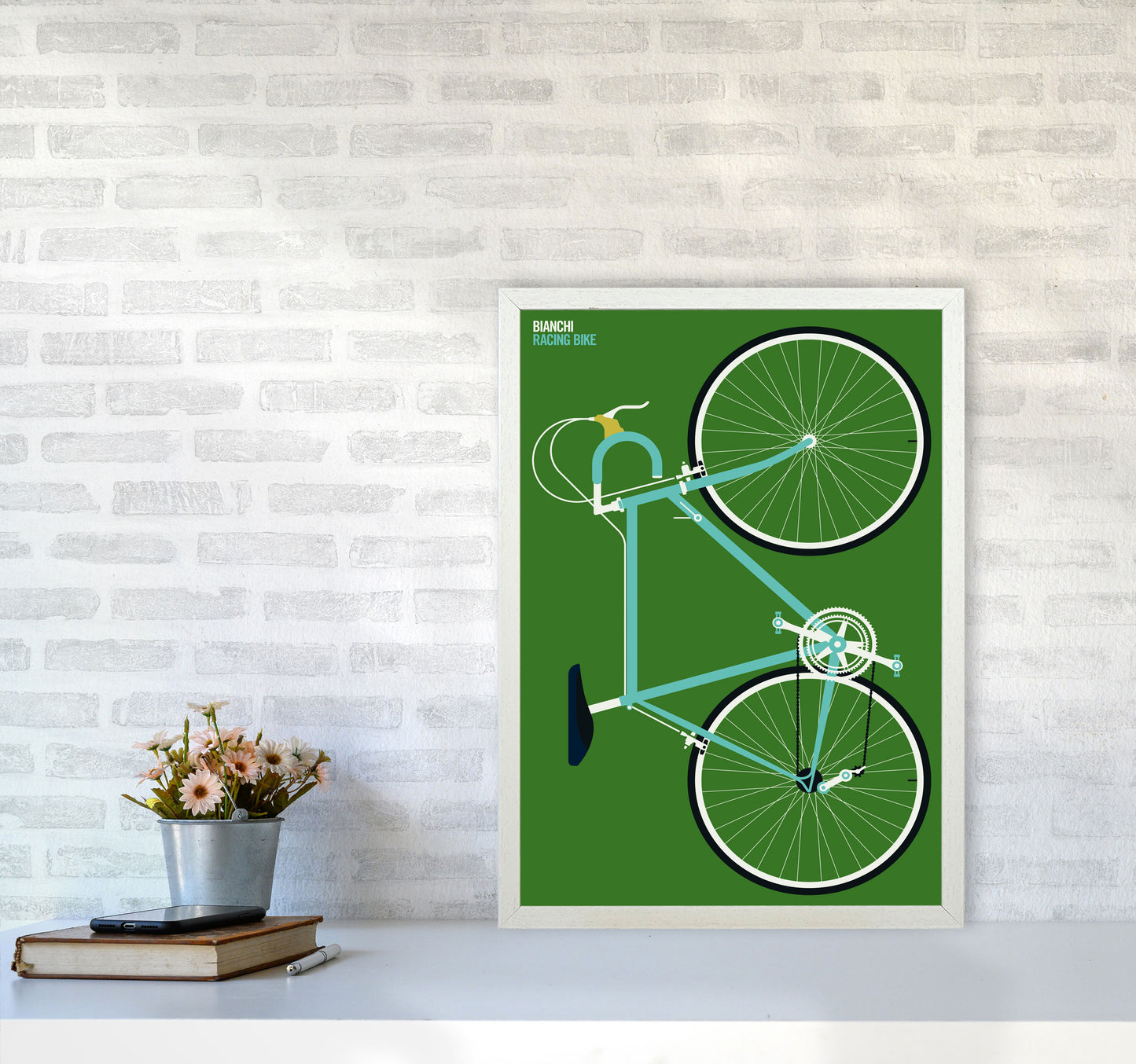 Icons Bianchi Full Art Print by Bo Lundberg A2 Oak Frame