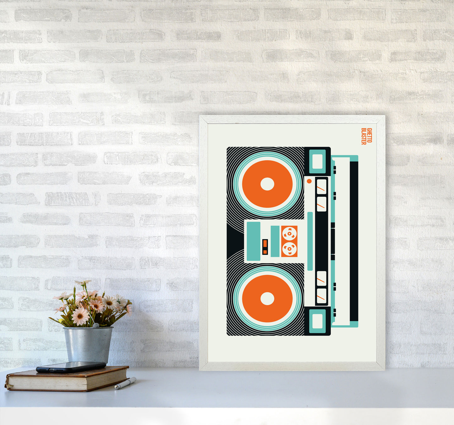 Icons Ghetto Blaster Art Print by Bo Lundberg A2 Oak Frame