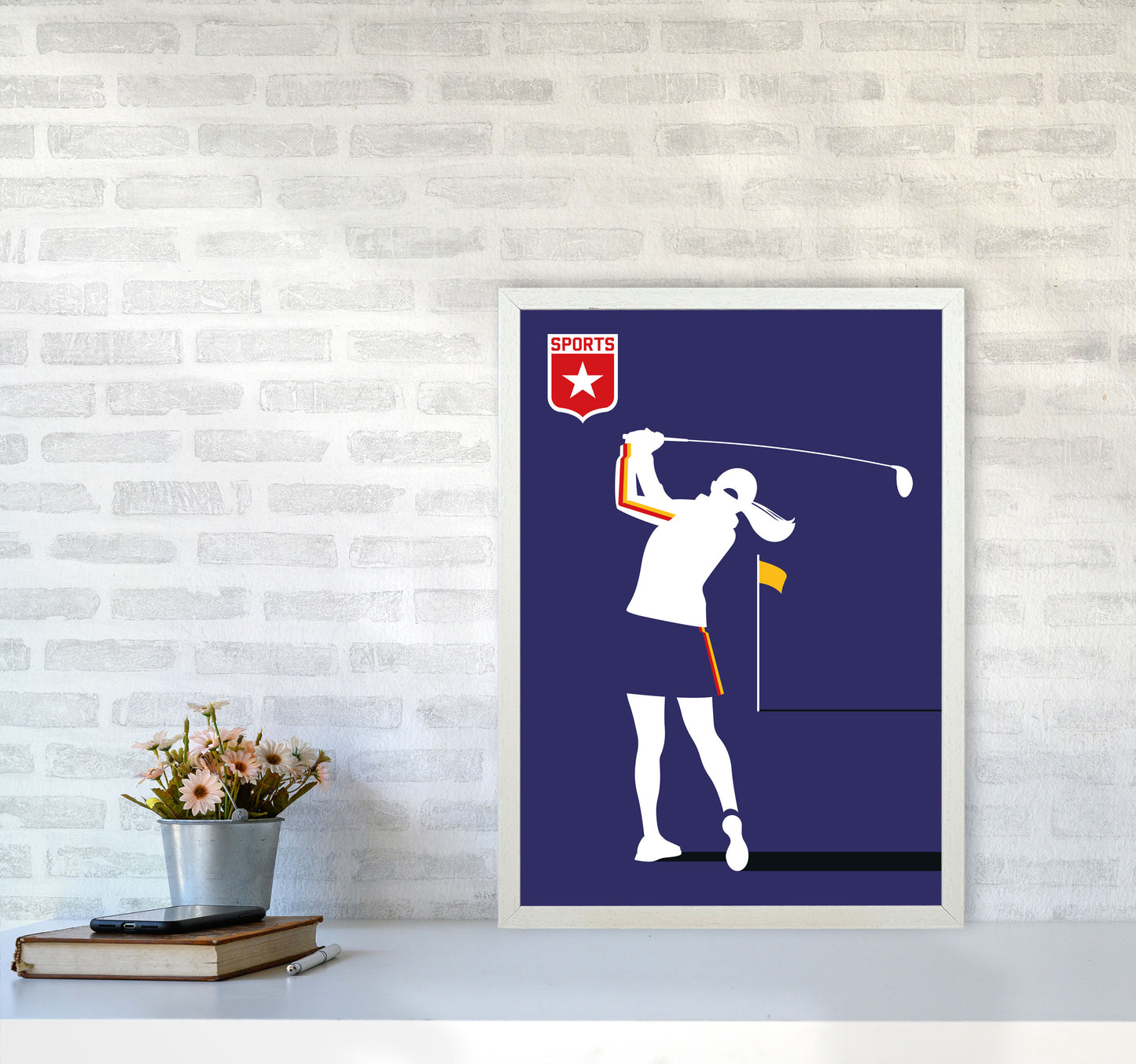 Golf Blue Art Print by Bo Lundberg A2 Oak Frame