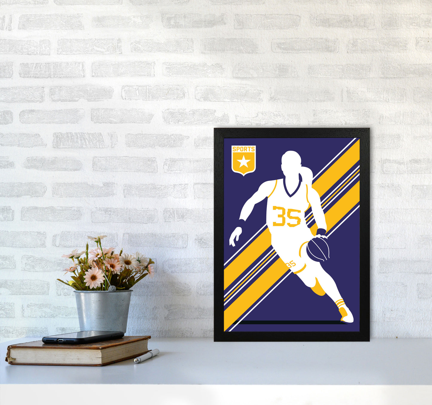 Basketball Blue Art Print by Bo Lundberg A3 White Frame