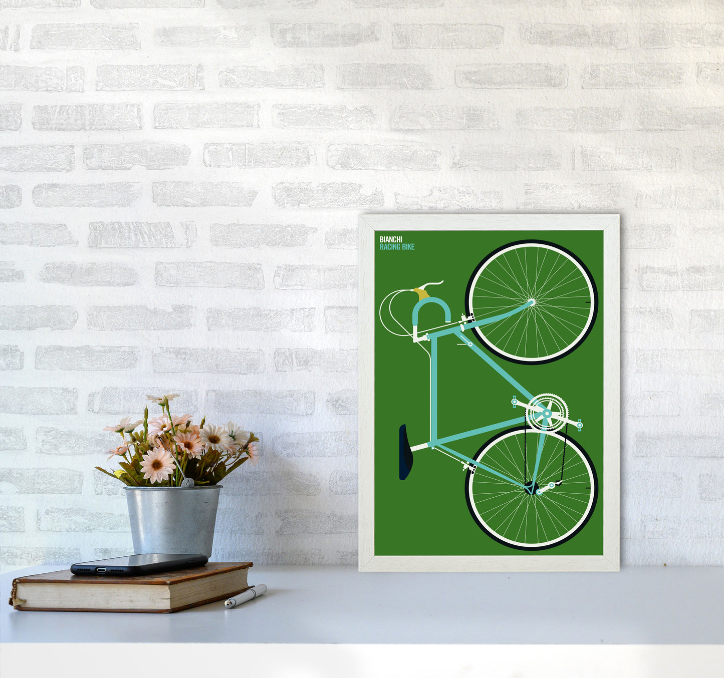 Icons Bianchi Full Art Print by Bo Lundberg A3 Oak Frame