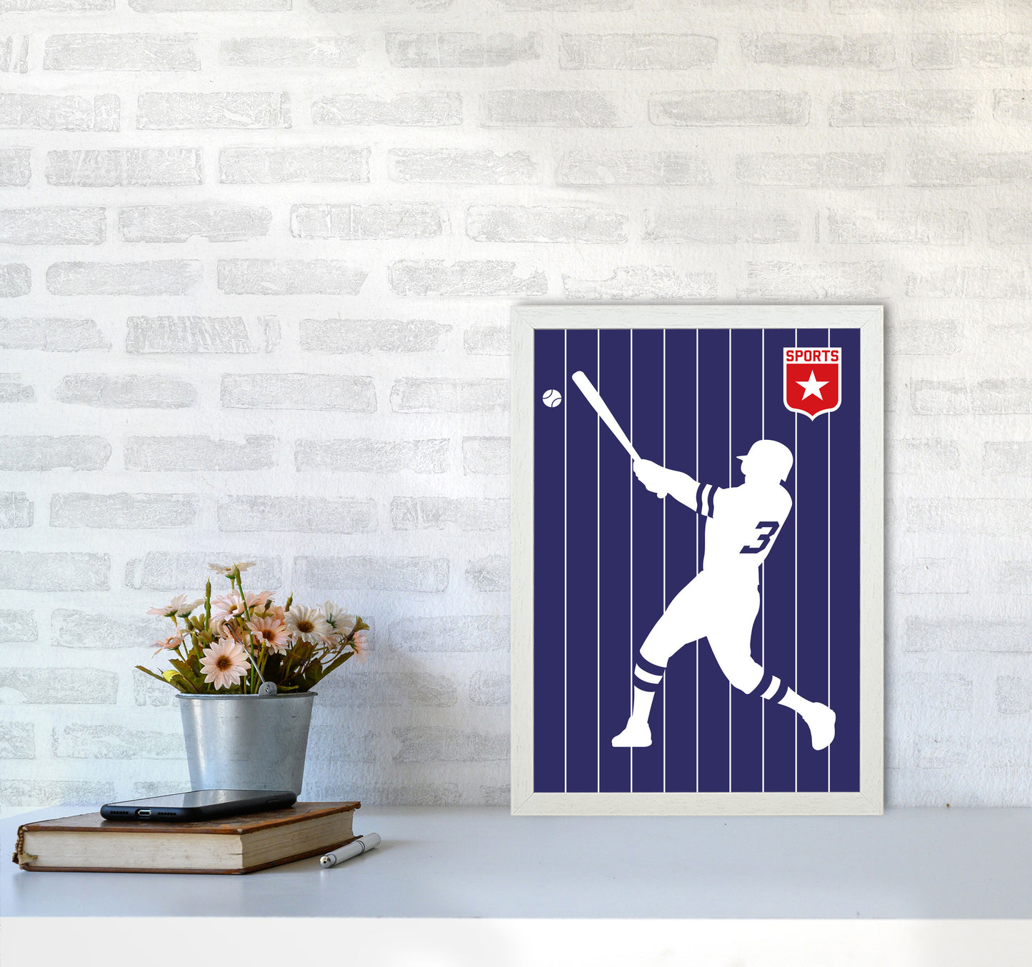 Baseball Art Print by Bo Lundberg A3 Oak Frame