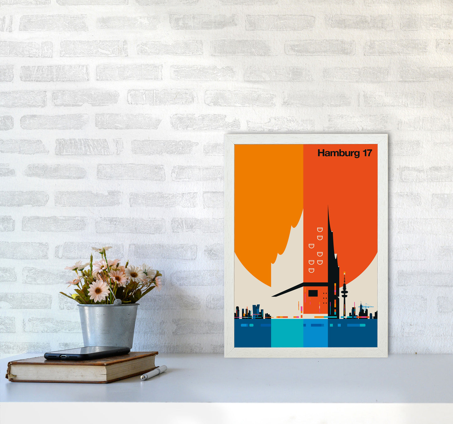 Hamburg 17 Art Print by Bo Lundberg A3 Oak Frame