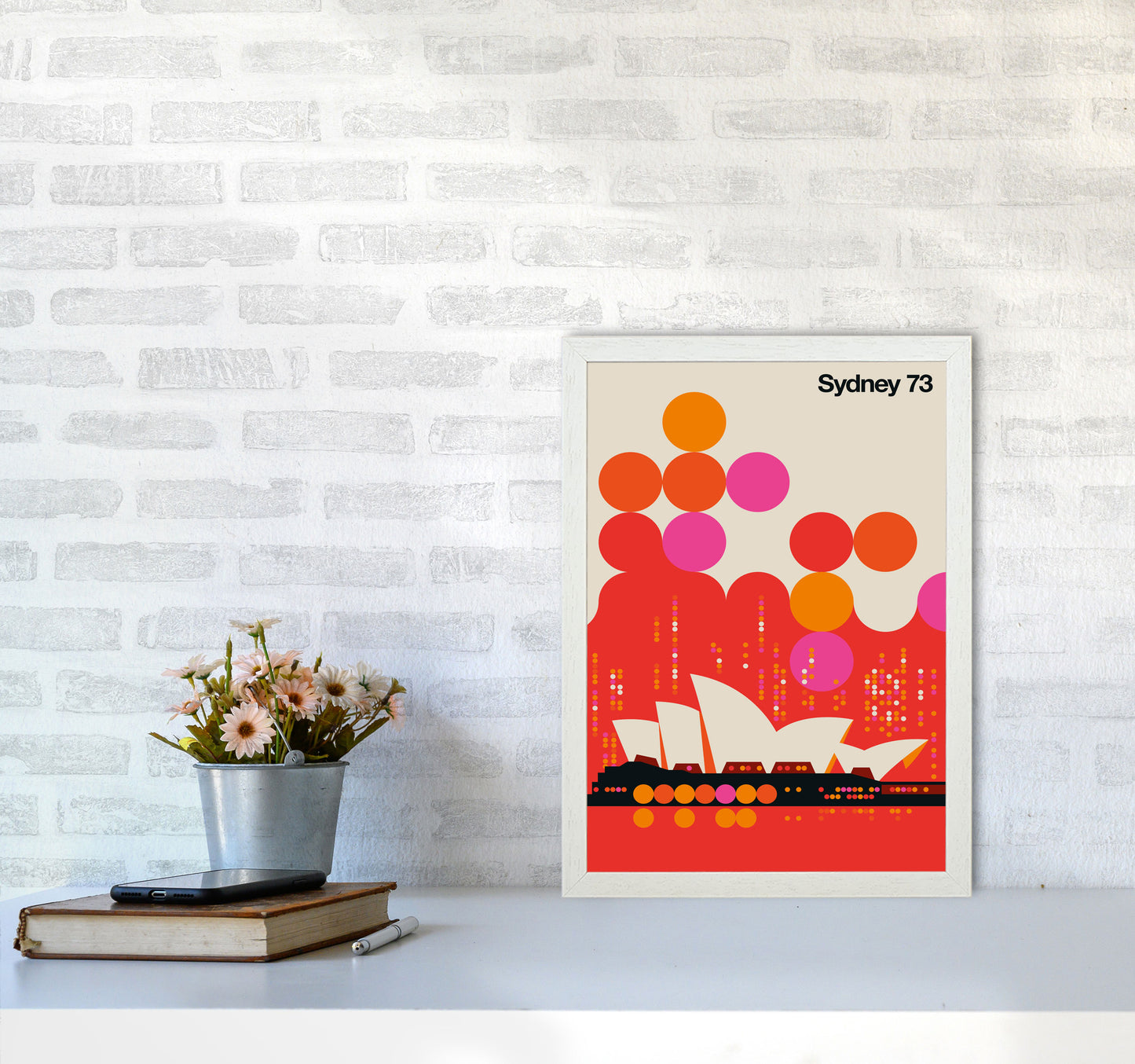 Sydney 73 Red Art Print by Bo Lundberg A3 Oak Frame