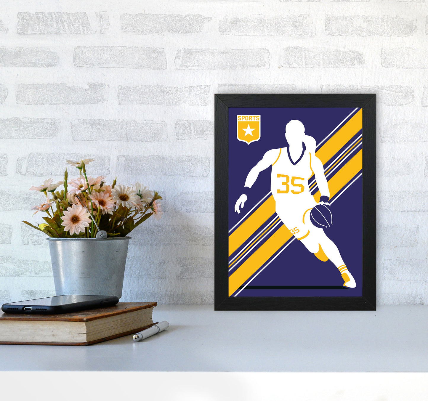 Basketball Blue Art Print by Bo Lundberg A4 White Frame