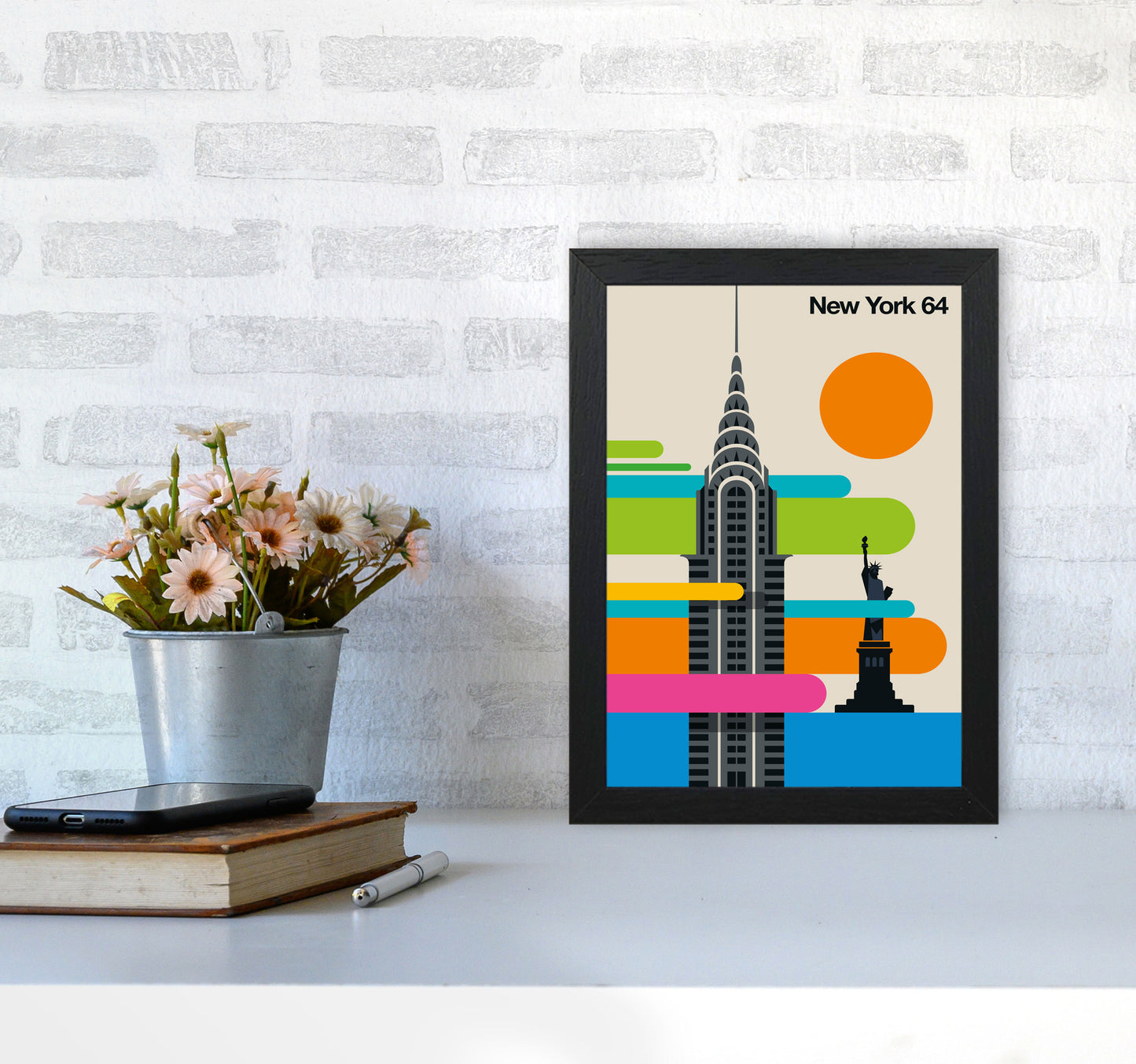 New York 64 Art Print by Bo Lundberg A4 White Frame