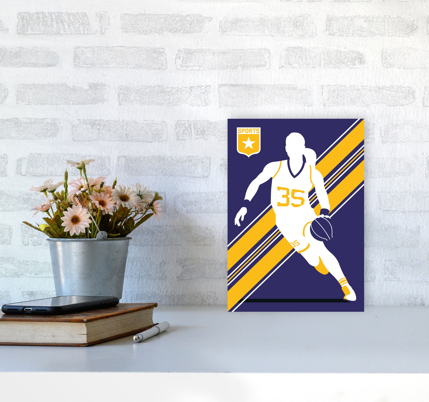 Basketball Blue Art Print by Bo Lundberg A4 Black Frame