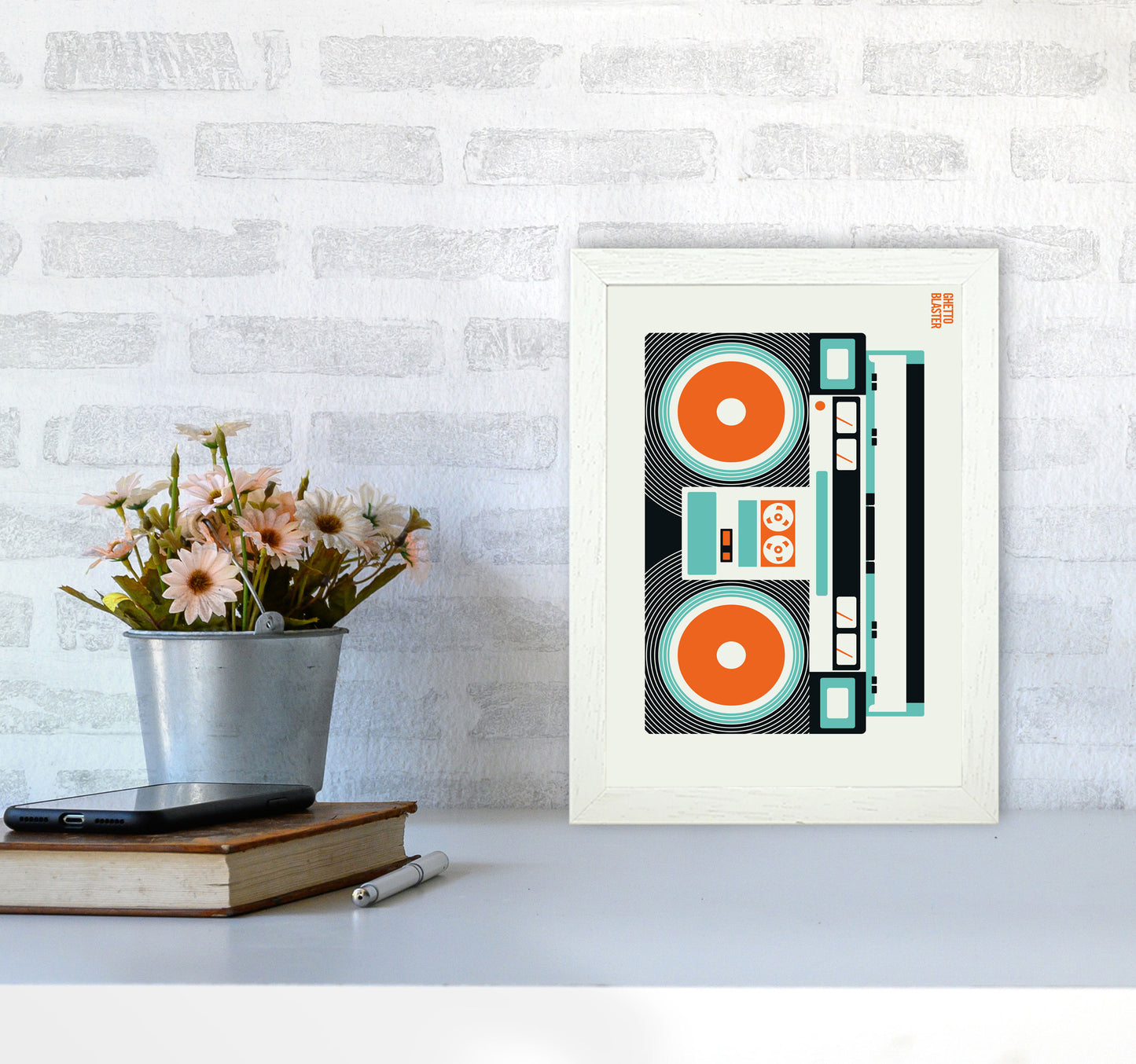 Icons Ghetto Blaster Art Print by Bo Lundberg A4 Oak Frame