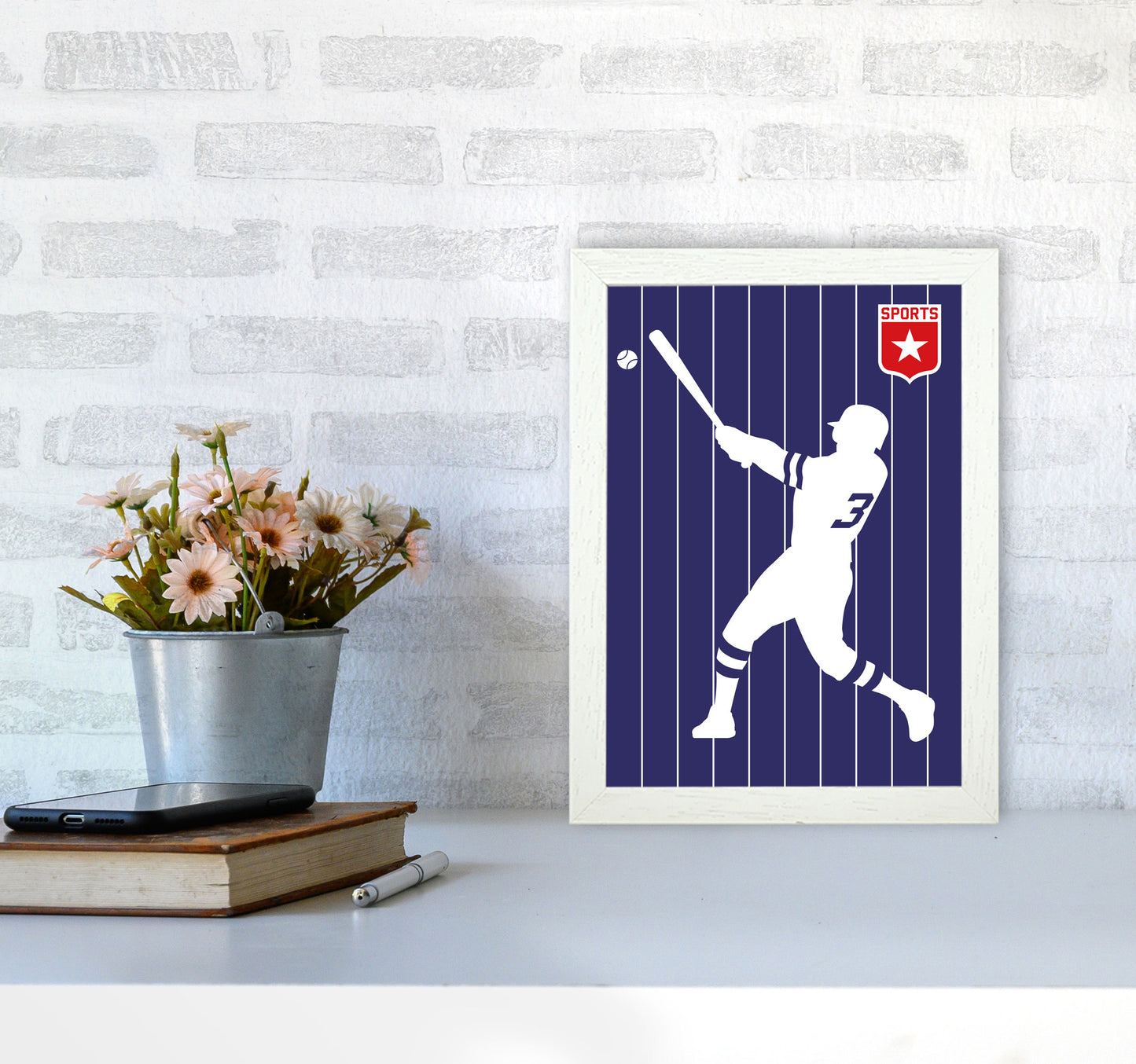 Baseball Art Print by Bo Lundberg A4 Oak Frame