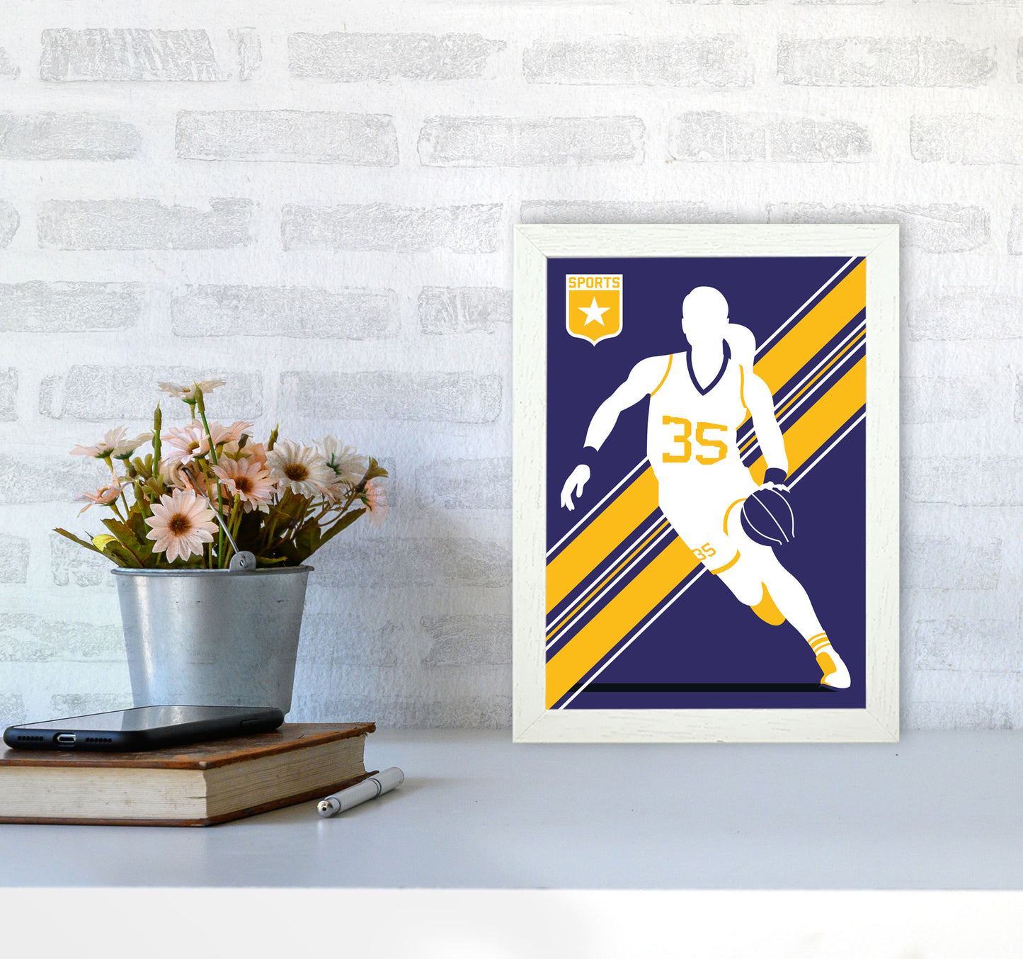 Basketball Blue Art Print by Bo Lundberg A4 Oak Frame