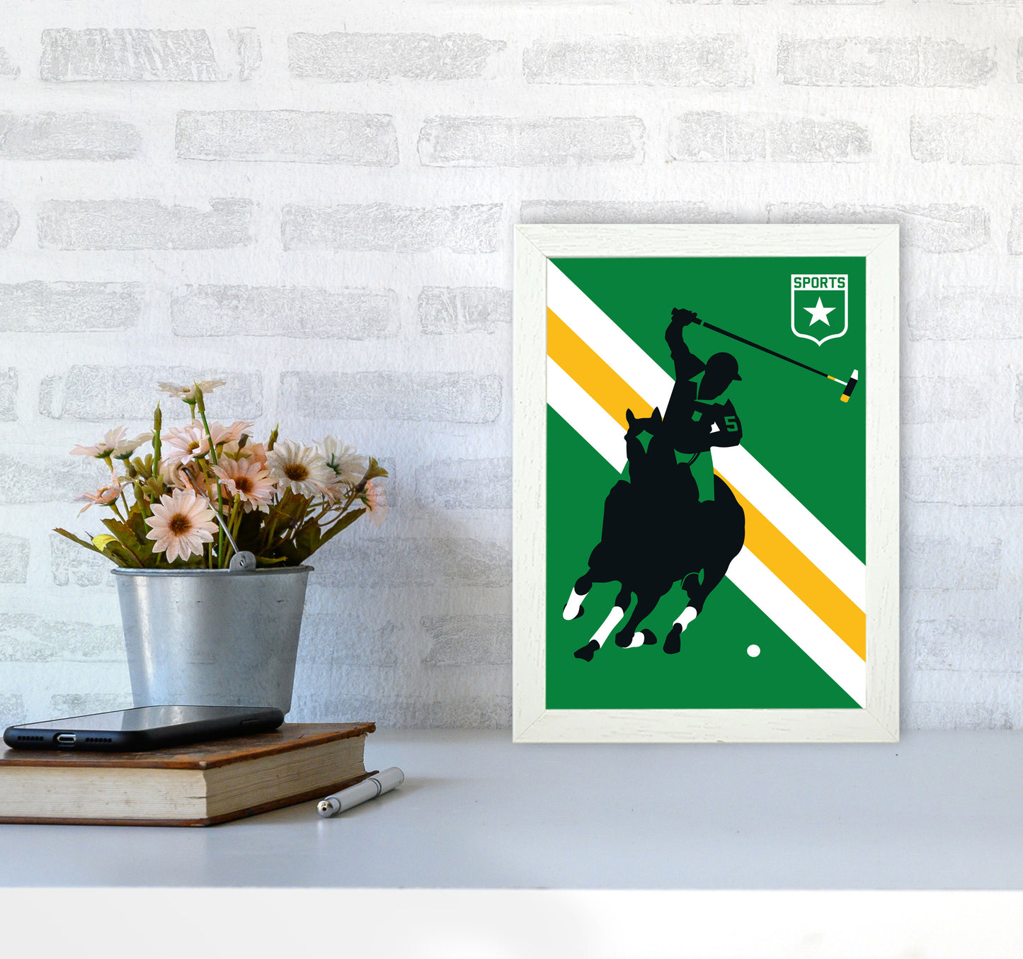 Polo Art Print by Bo Lundberg A4 Oak Frame
