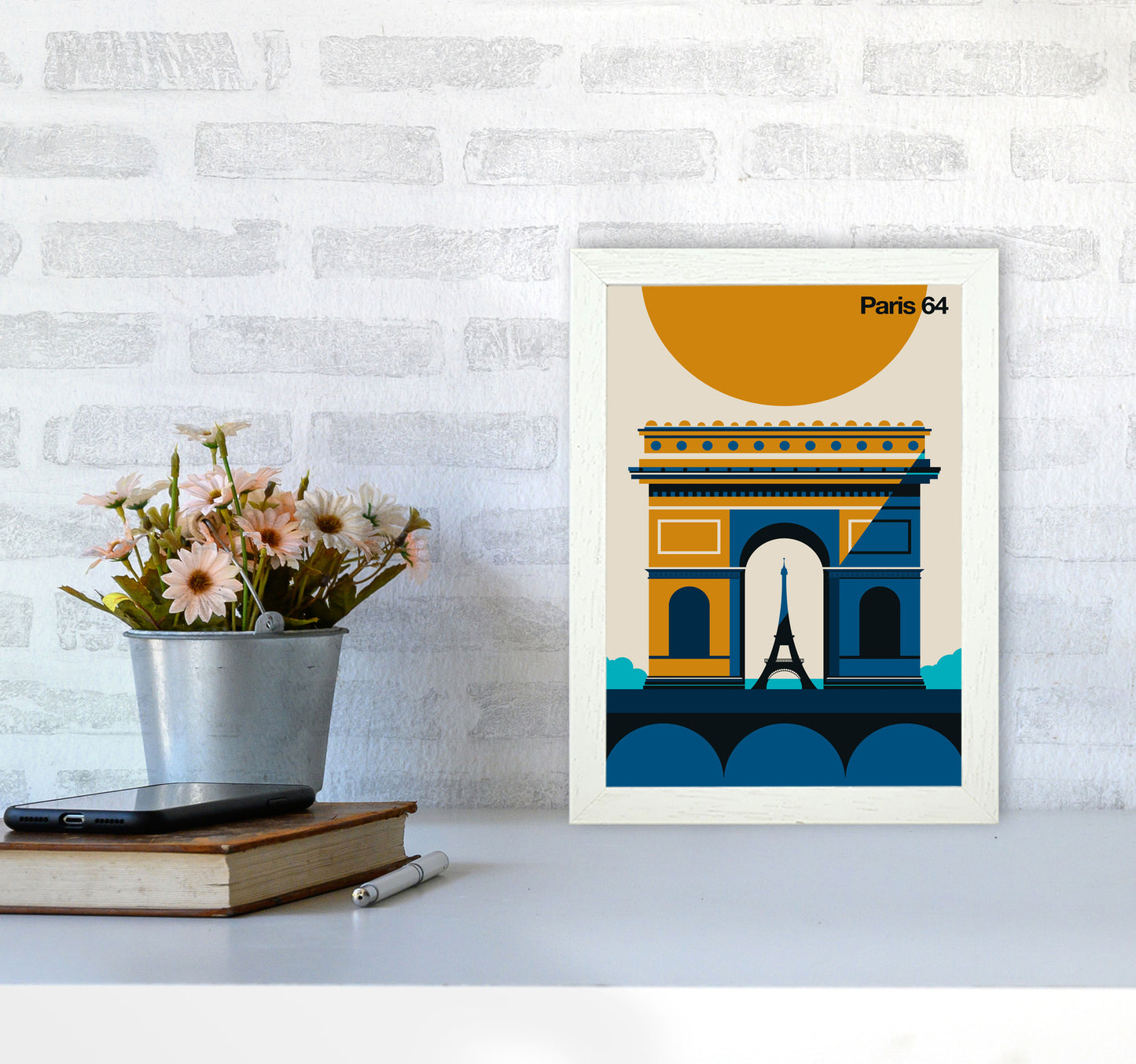 Paris 64 Art Print by Bo Lundberg A4 Oak Frame