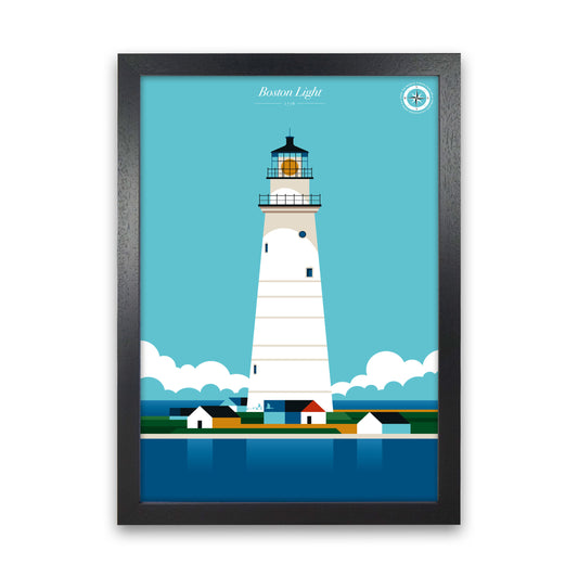 Boston Light Art Print by Bo Lundberg Black Grain