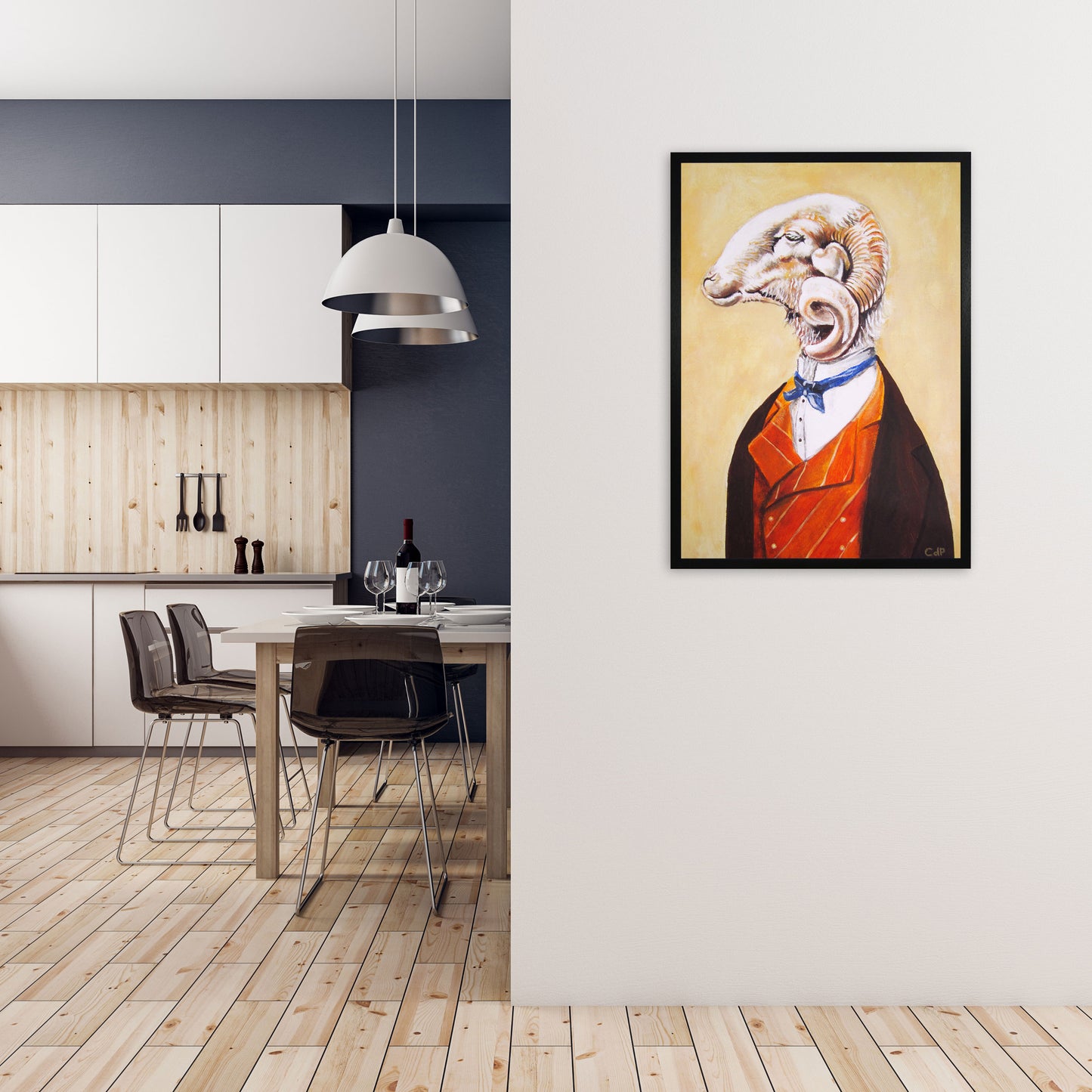 Ram Art Print by Coco Deparis A1 White Frame