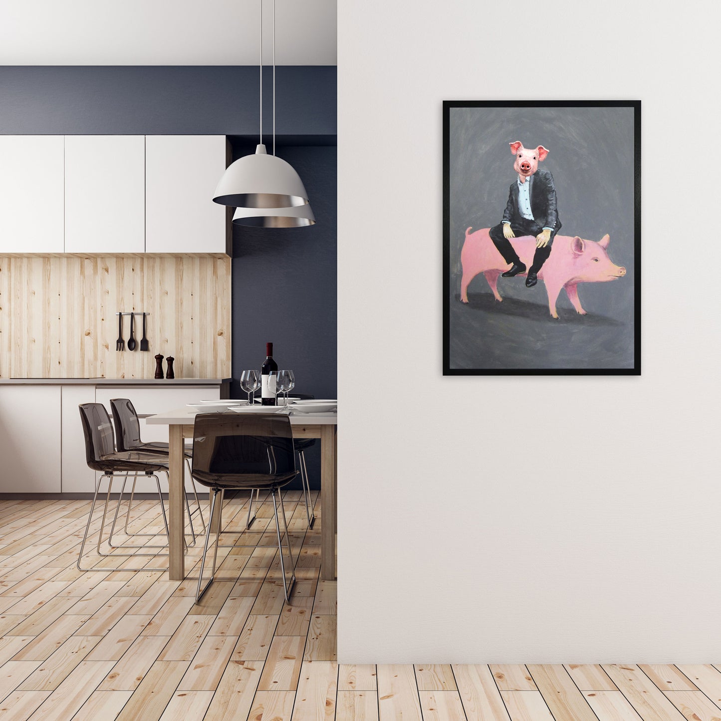Pig Sitting On A Pig Art Print by Coco Deparis A1 White Frame