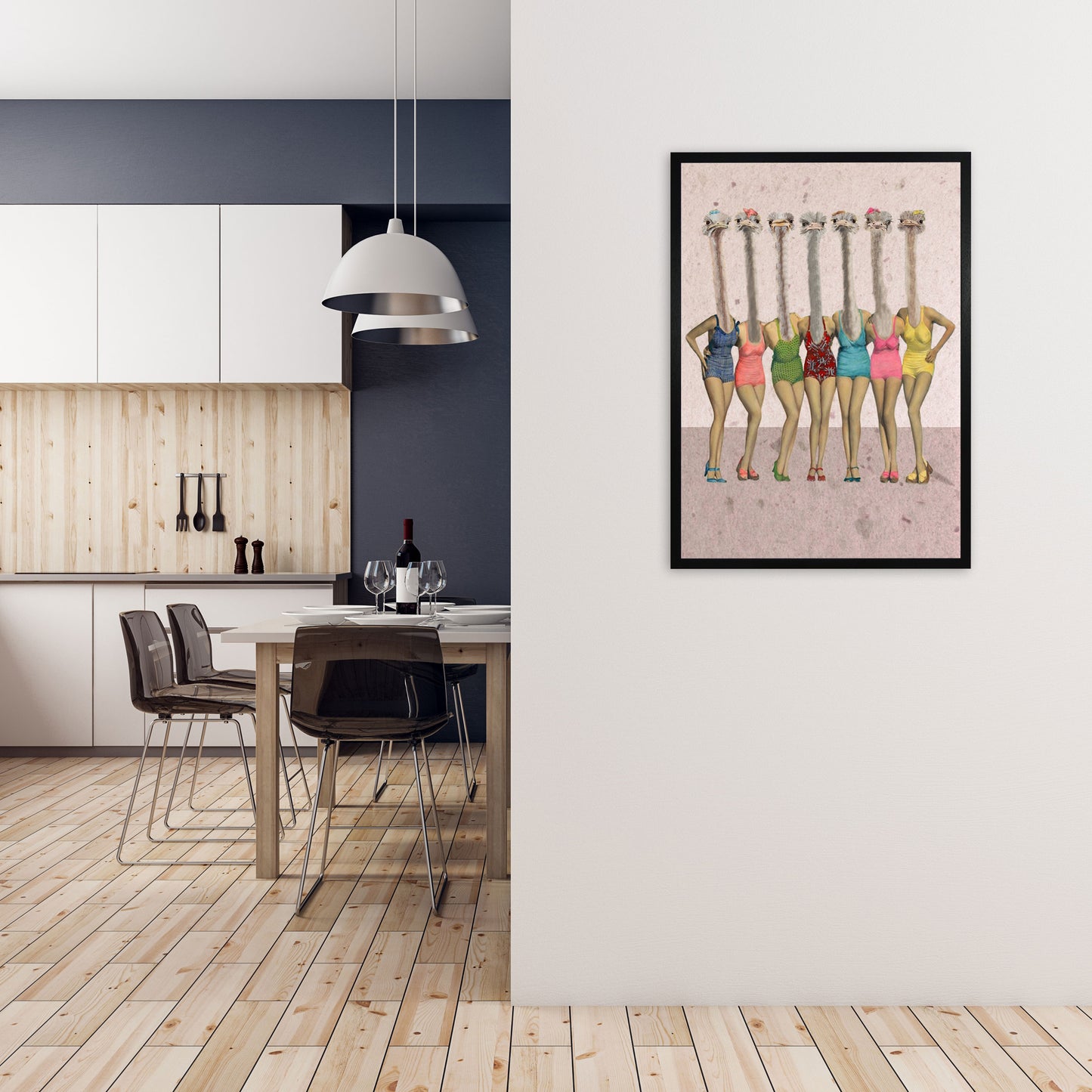 Ostriches In Bathsuites Art Print by Coco Deparis A1 White Frame