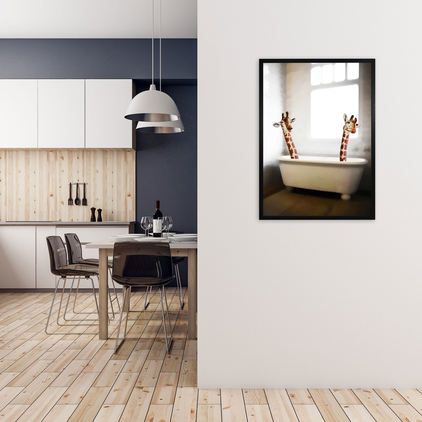 Giraffes In Bathtube Art Print by Coco Deparis A1 White Frame